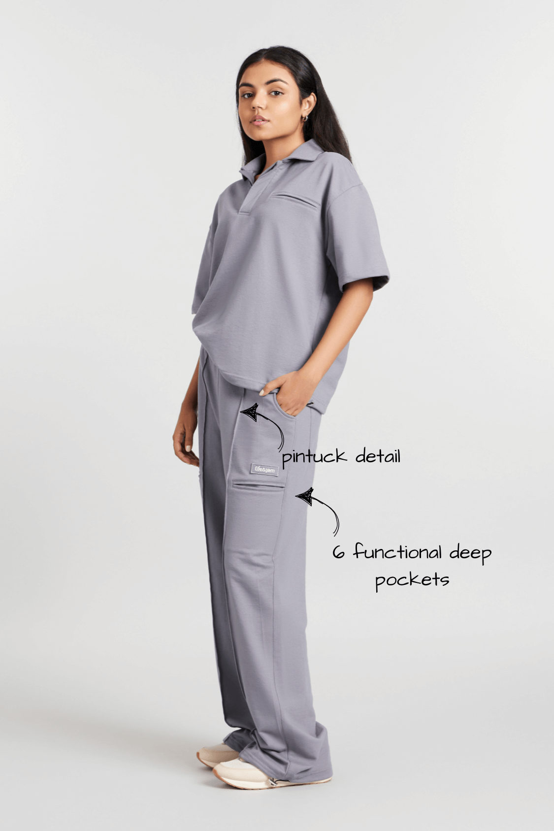 Co-ord Set: Boyfriend's Borrowed Polo Tee & Pants in Grey