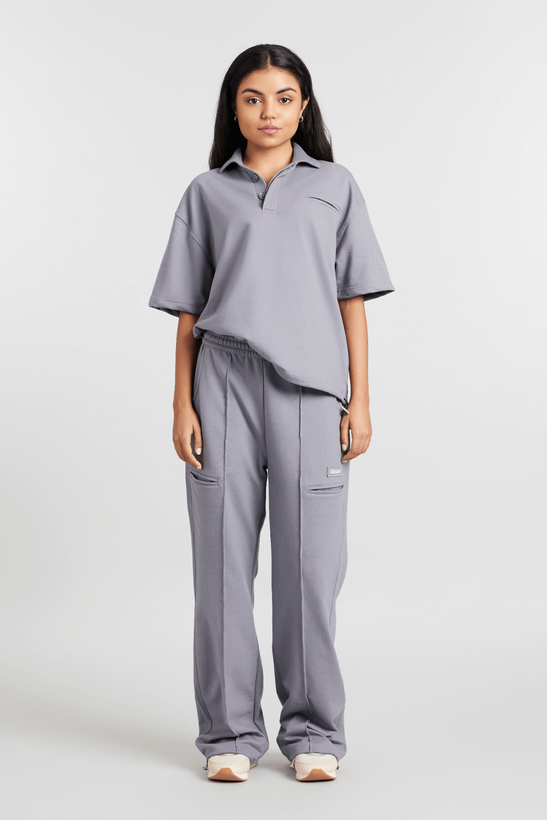 Co-ord Set: Boyfriend's Borrowed Polo Tee & Pants in Grey