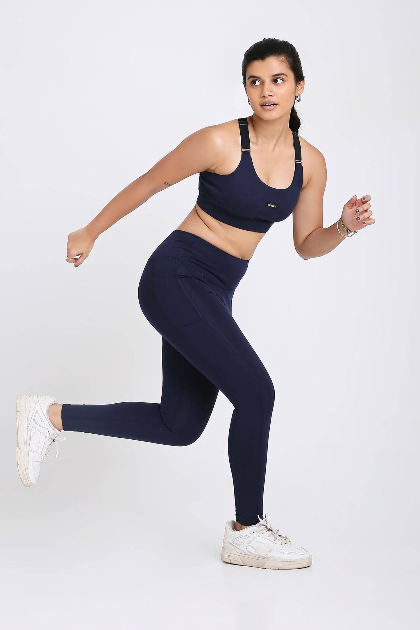 Co-ord Set: Adjustable Straps Sports Bra + Leggings in Ink 2.0