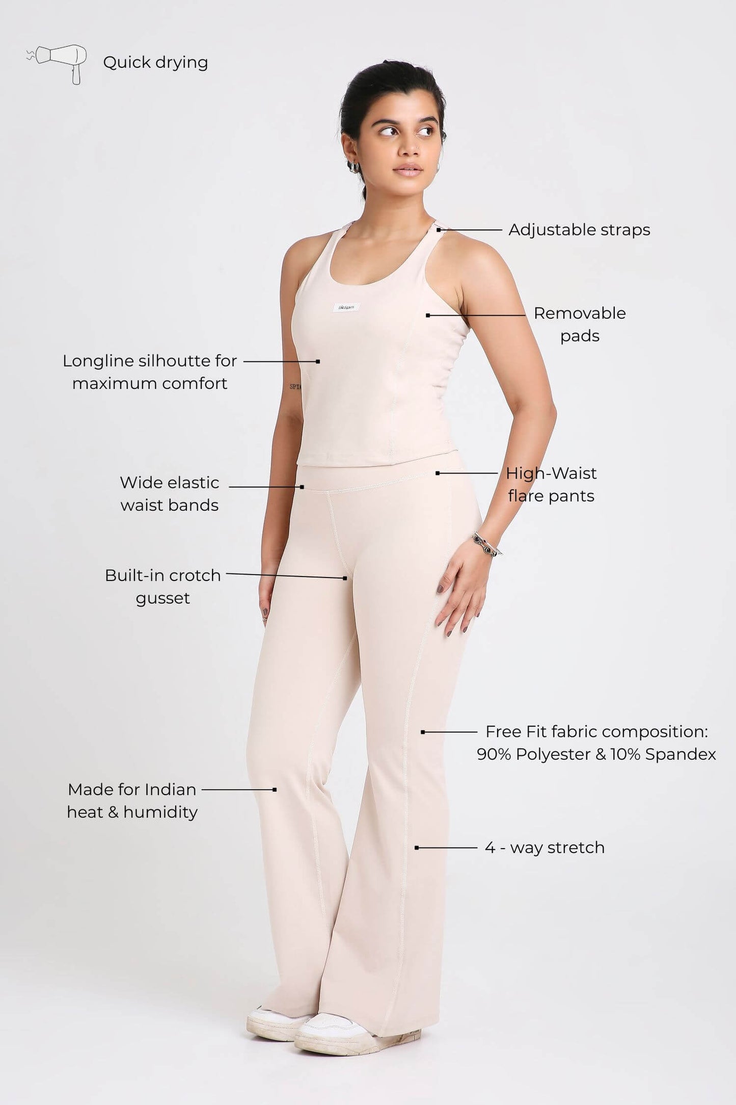 Co-ord Set: Good Girl Code Sports Bra & Flare Pants in Marshmallow