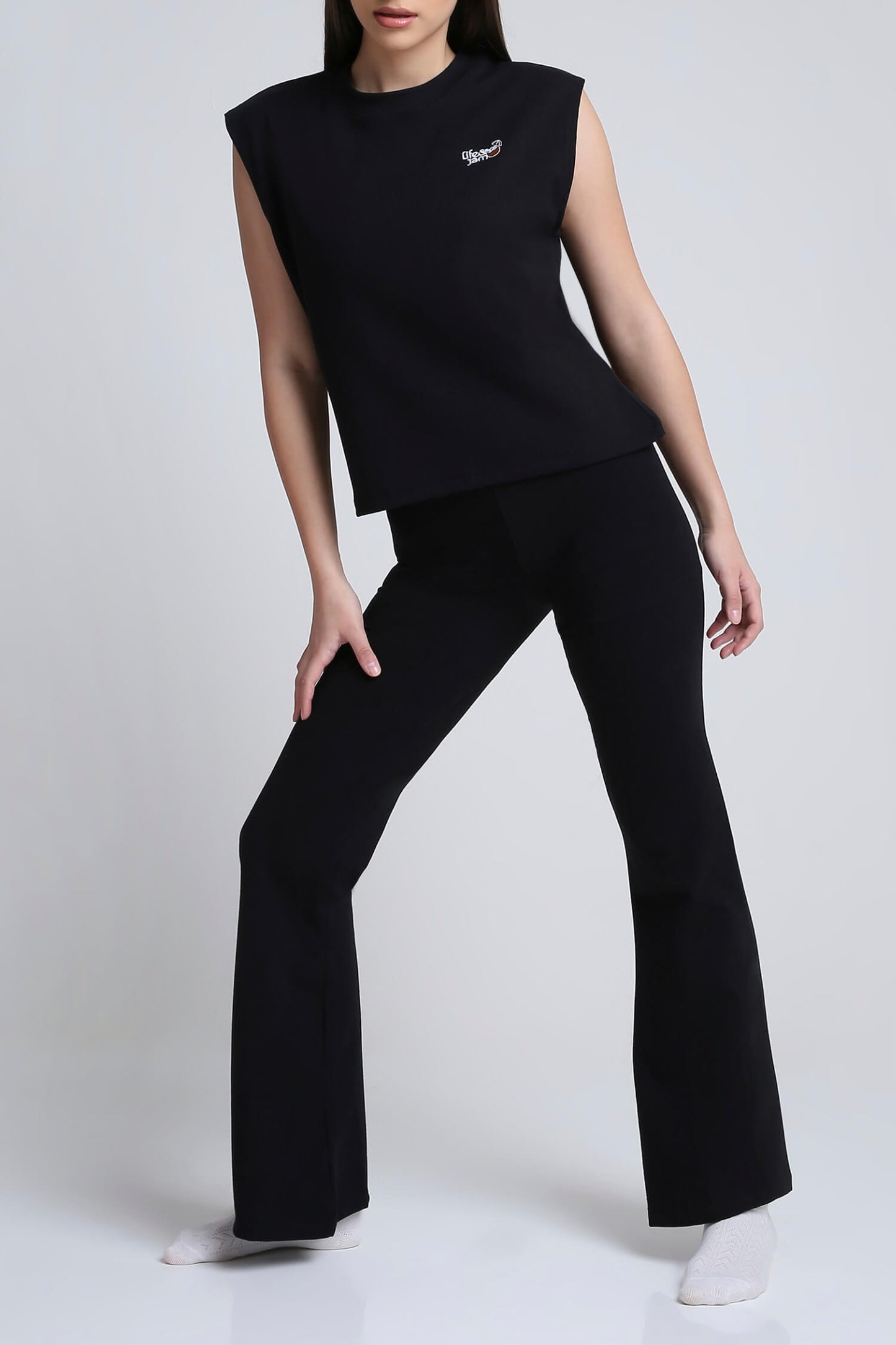 Co-ord Set: Coconuts For You Box Tank & Chill Flares in True Black