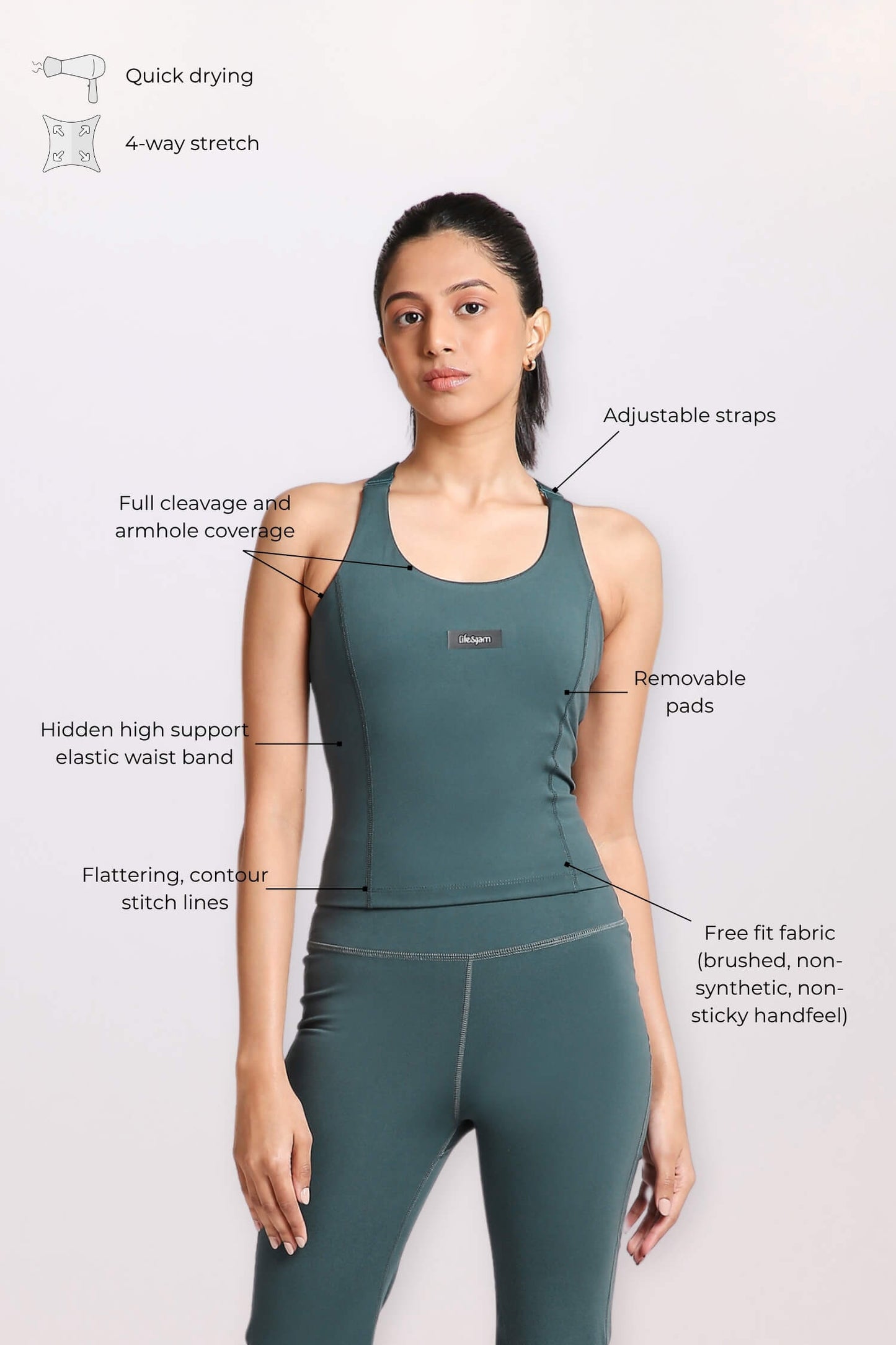Good Girl Code Longline Sports Bra in Jungle Green