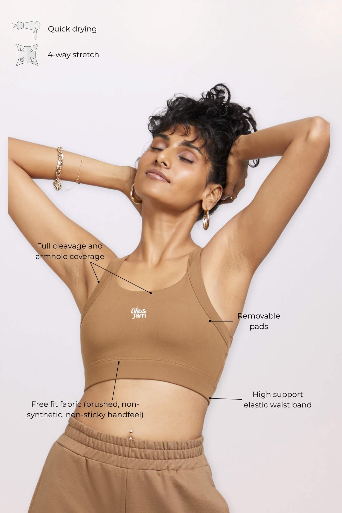 Back Hooks Freedom Sports Bra in Mountain Tan