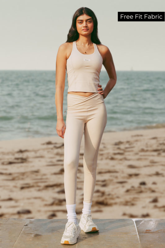 Co-ord Set: Good Girl Code Sports Bra & Cross-Leggings Set in Marshmallow