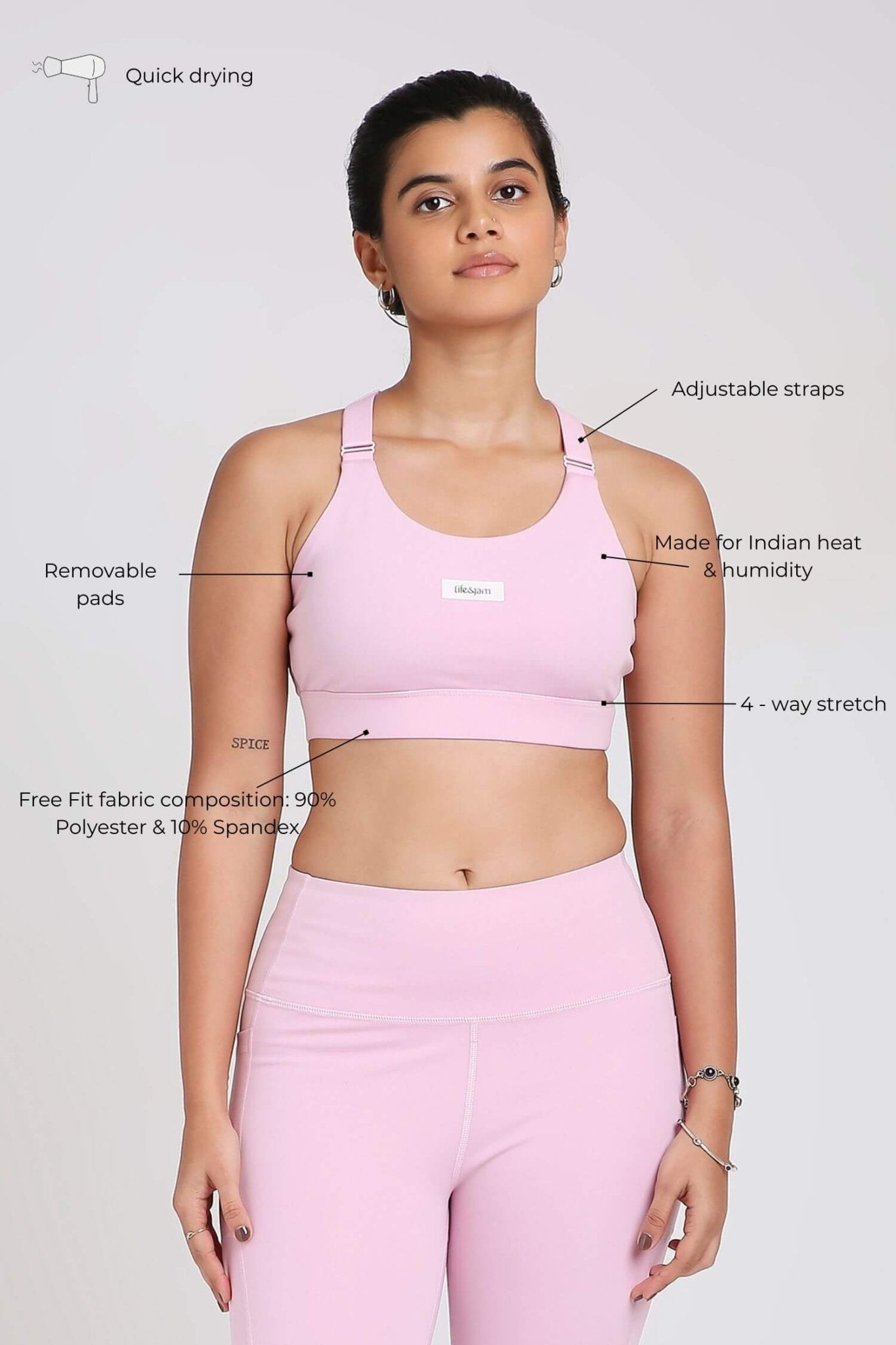 Adjustable Straps Sports Bra in Cotton Candy 2.O - Life & Jam