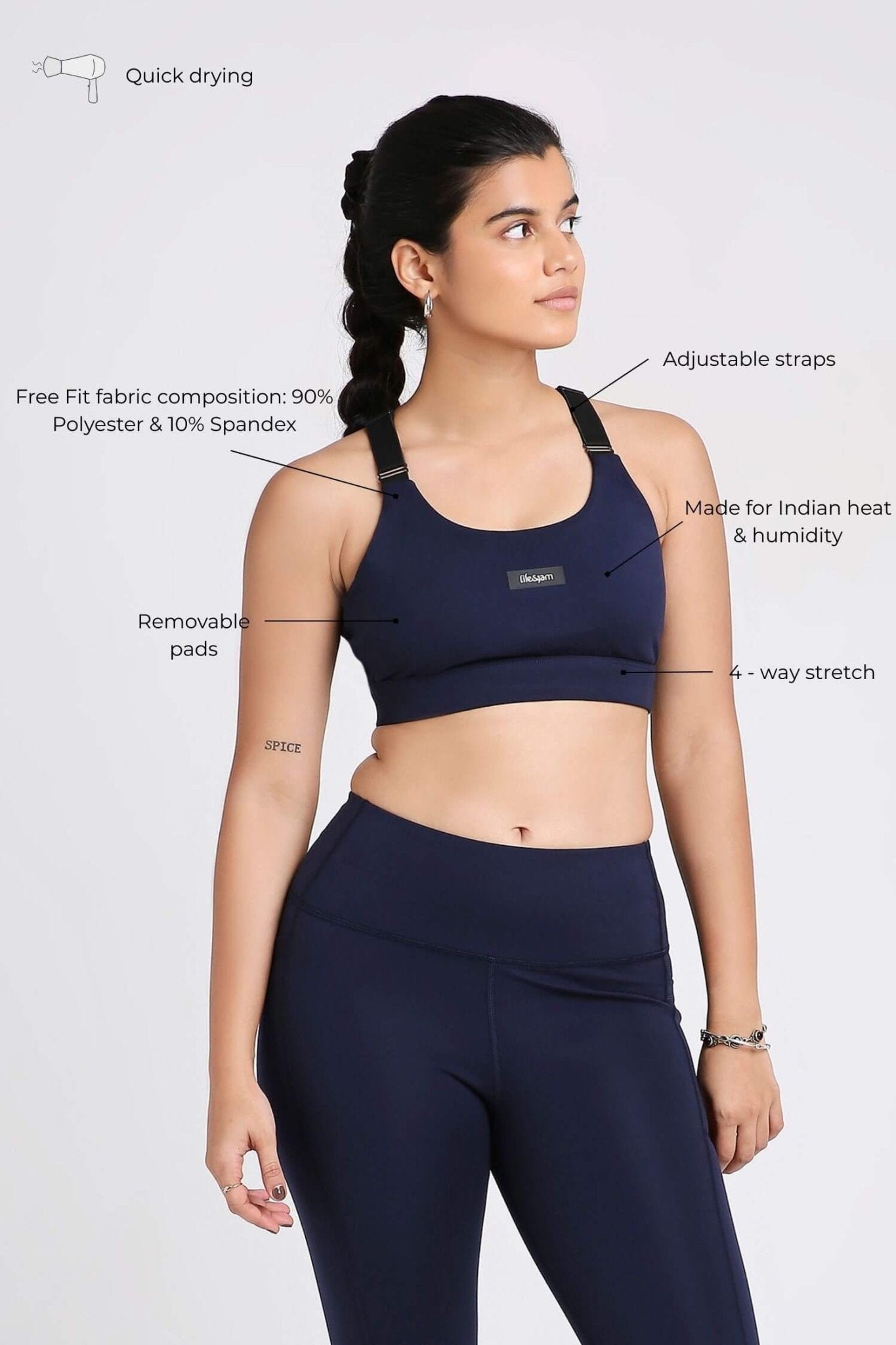 Adjustable Straps Sports Bra in Ink 2.O - Life & Jam