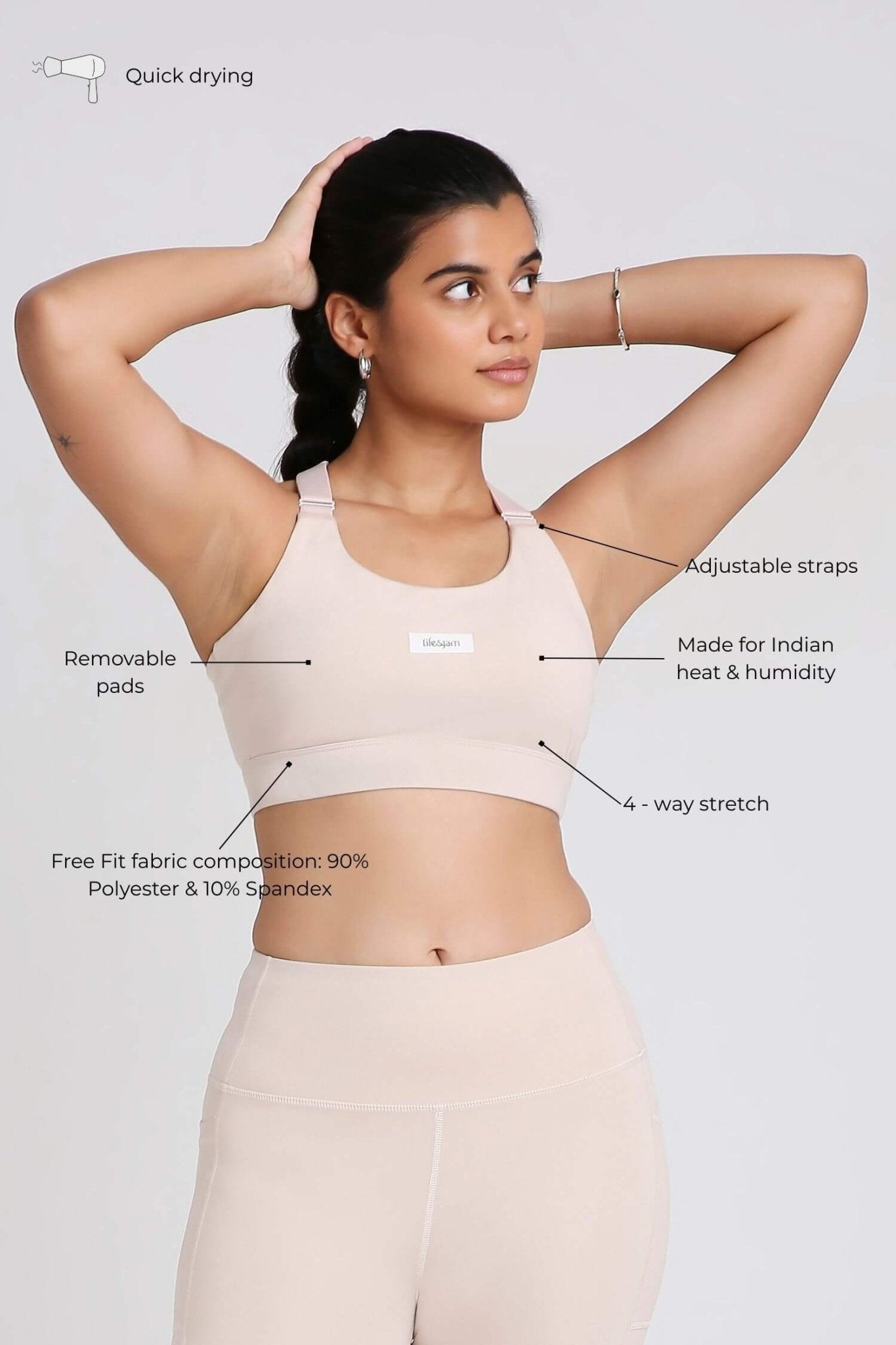 Adjustable Straps Sports Bra in Marshmallow 2.O - Life & Jam