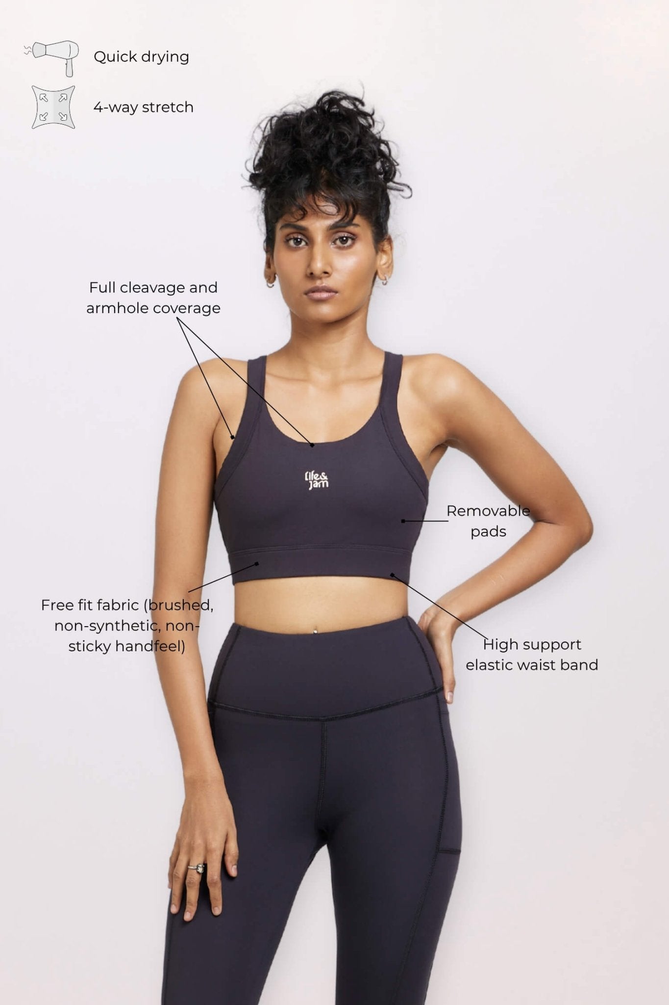 Back Hooks Freedom Sports Bra in Charcoal - Life & Jam