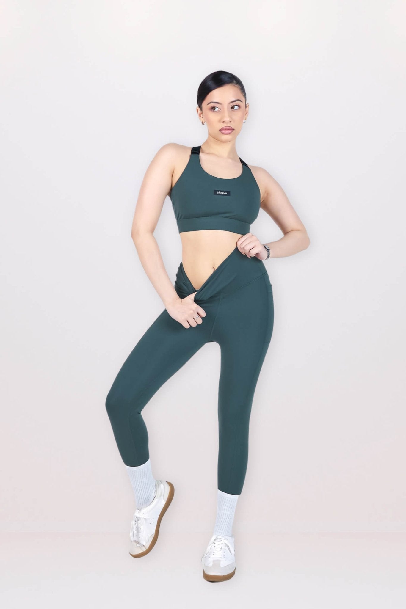 Co - ord Set: Adjustable Straps Sports Bra + Leggings in Jungle Green 2.0 - Life & Jam