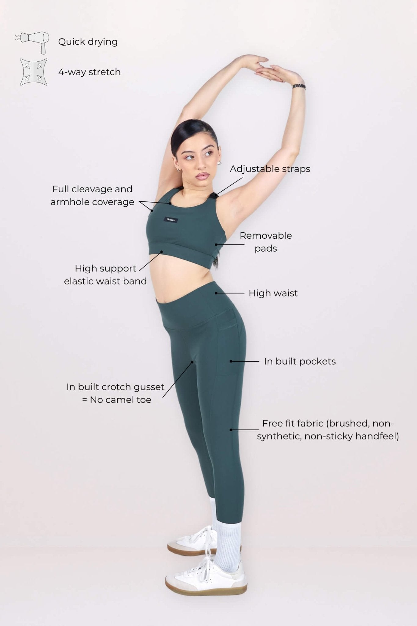 Co - ord Set: Adjustable Straps Sports Bra + Leggings in Jungle Green 2.0 - Life & Jam