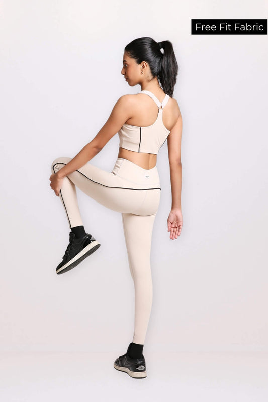 Co - ord Set: Draw the Line Sports Bra & Leggings Set in Marshmallow - Life & Jam