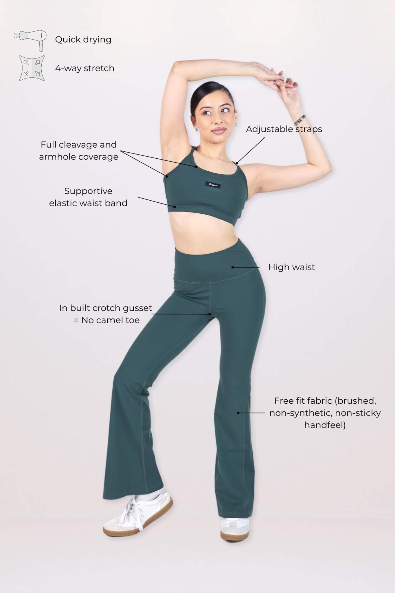 Co - ord Set: Everyday Bralette and Flare Pants Set in Jungle Green - Life & Jam