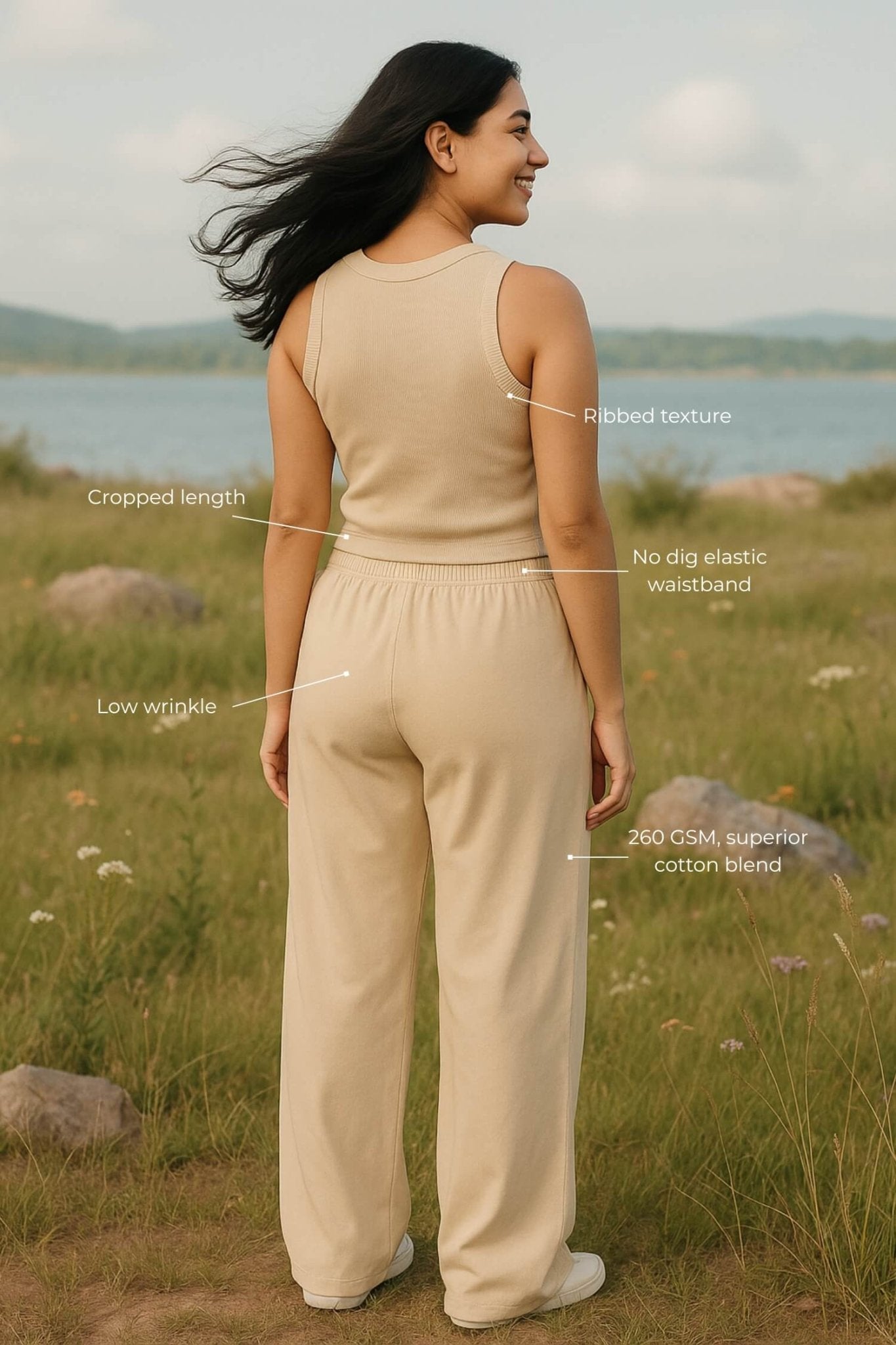 Co - ord Set: Free Spirit Tank & Everyday Lounge Pants in Marshmallow - Life & Jam