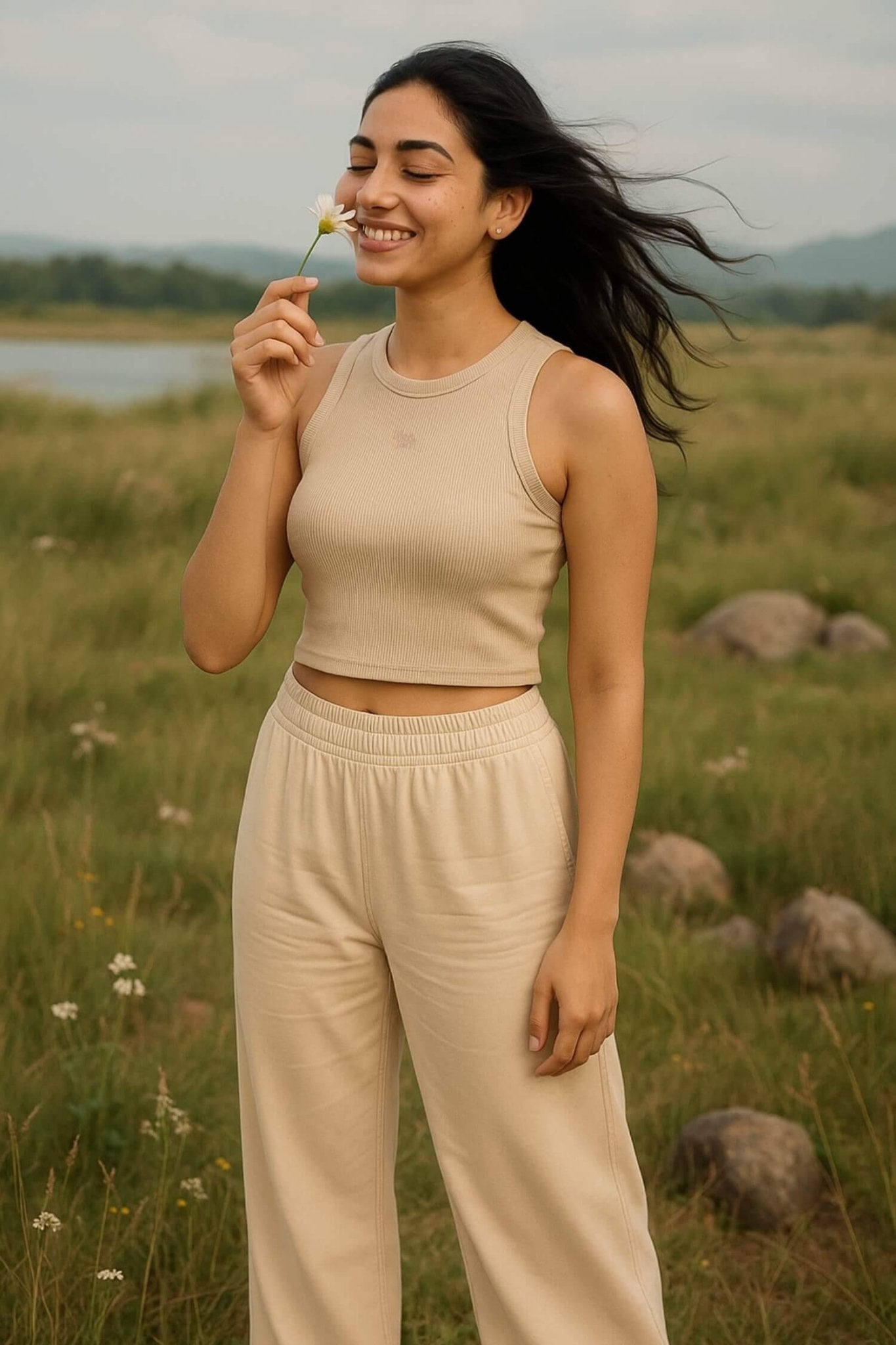 Co - ord Set: Free Spirit Tank & Everyday Lounge Pants in Marshmallow - Life & Jam