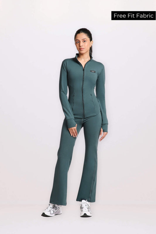 Co - ord Set: Good Girl Code Jacket & Flare Pants Set in Jungle Green - Life & Jam