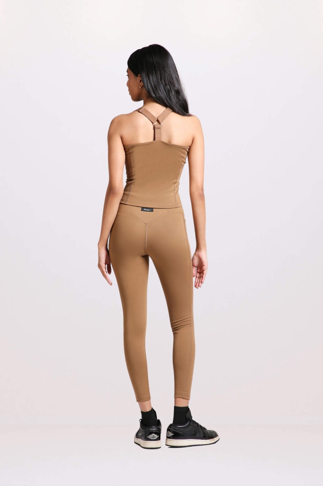 Co - ord Set: Good Girl Code Sports Bra & Cross - Leggings Set in Mountain Tan - Life & Jam