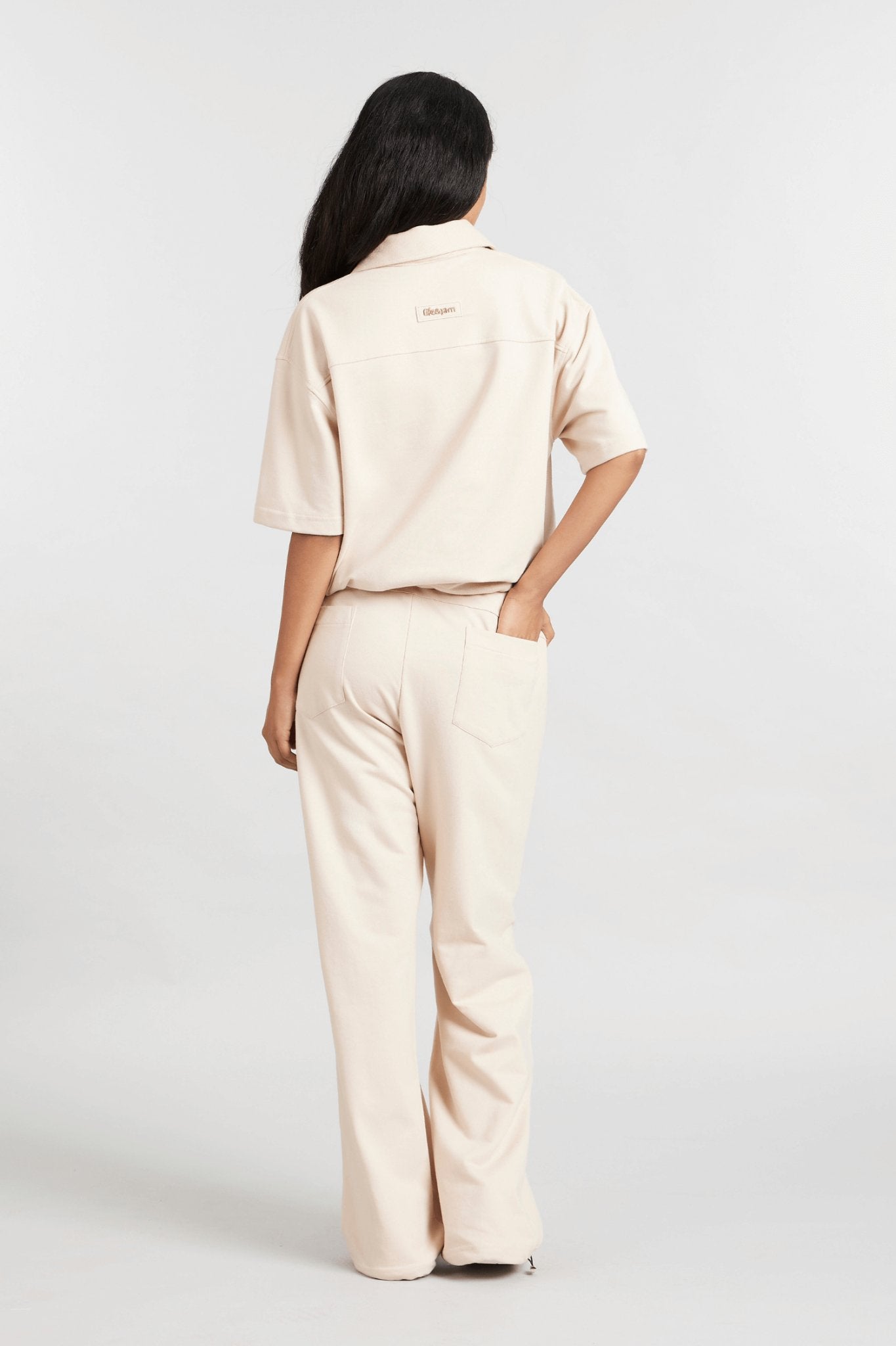 Co - ord Set: Hybrid Polo Tee & Pants in Marshmallow - Life & Jam