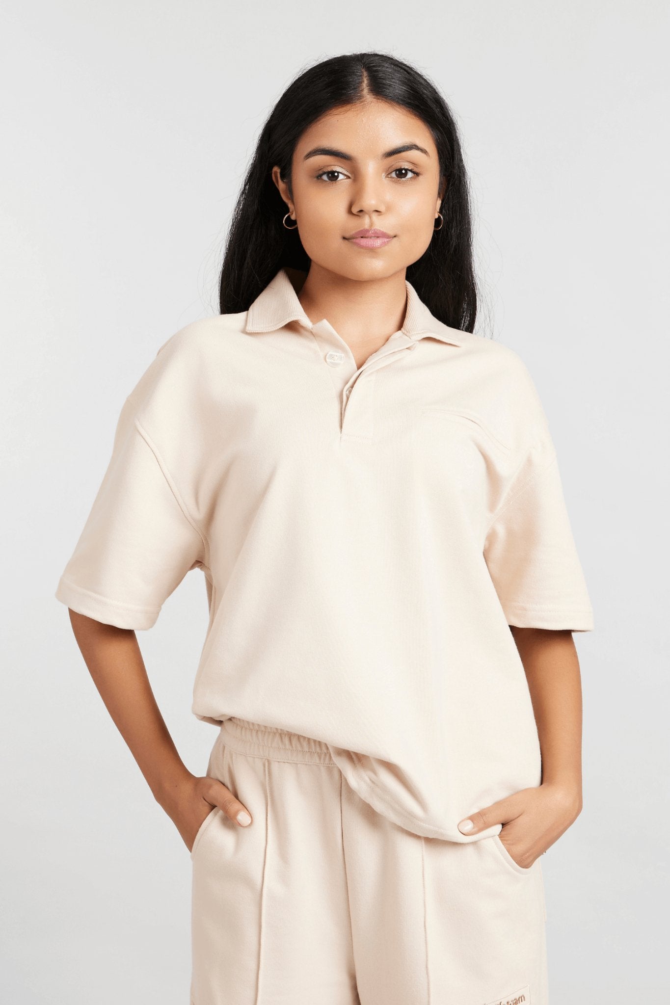 Co - ord Set: Hybrid Polo Tee & Pants in Marshmallow - Life & Jam