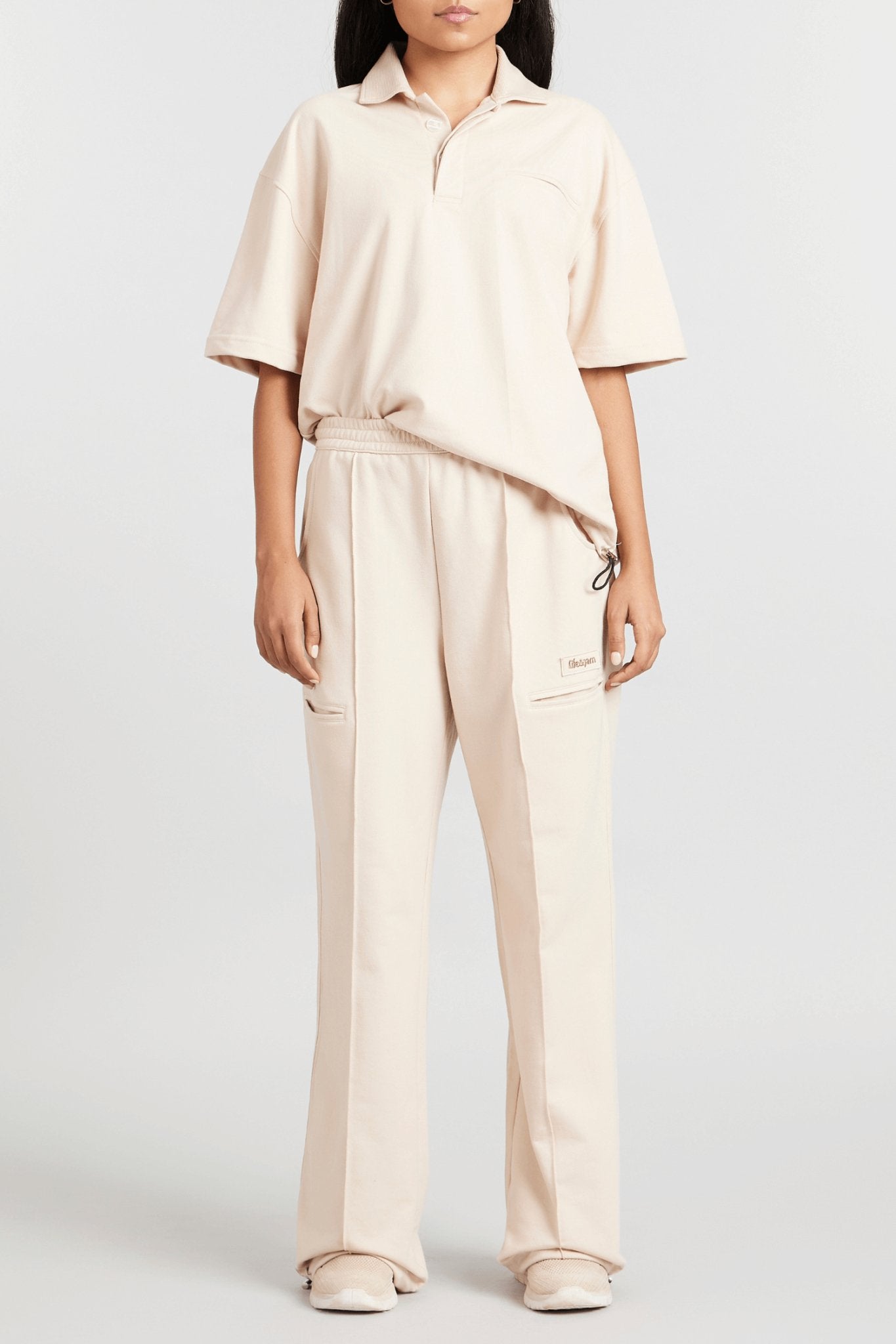 Co - ord Set: Hybrid Polo Tee & Pants in Marshmallow - Life & Jam