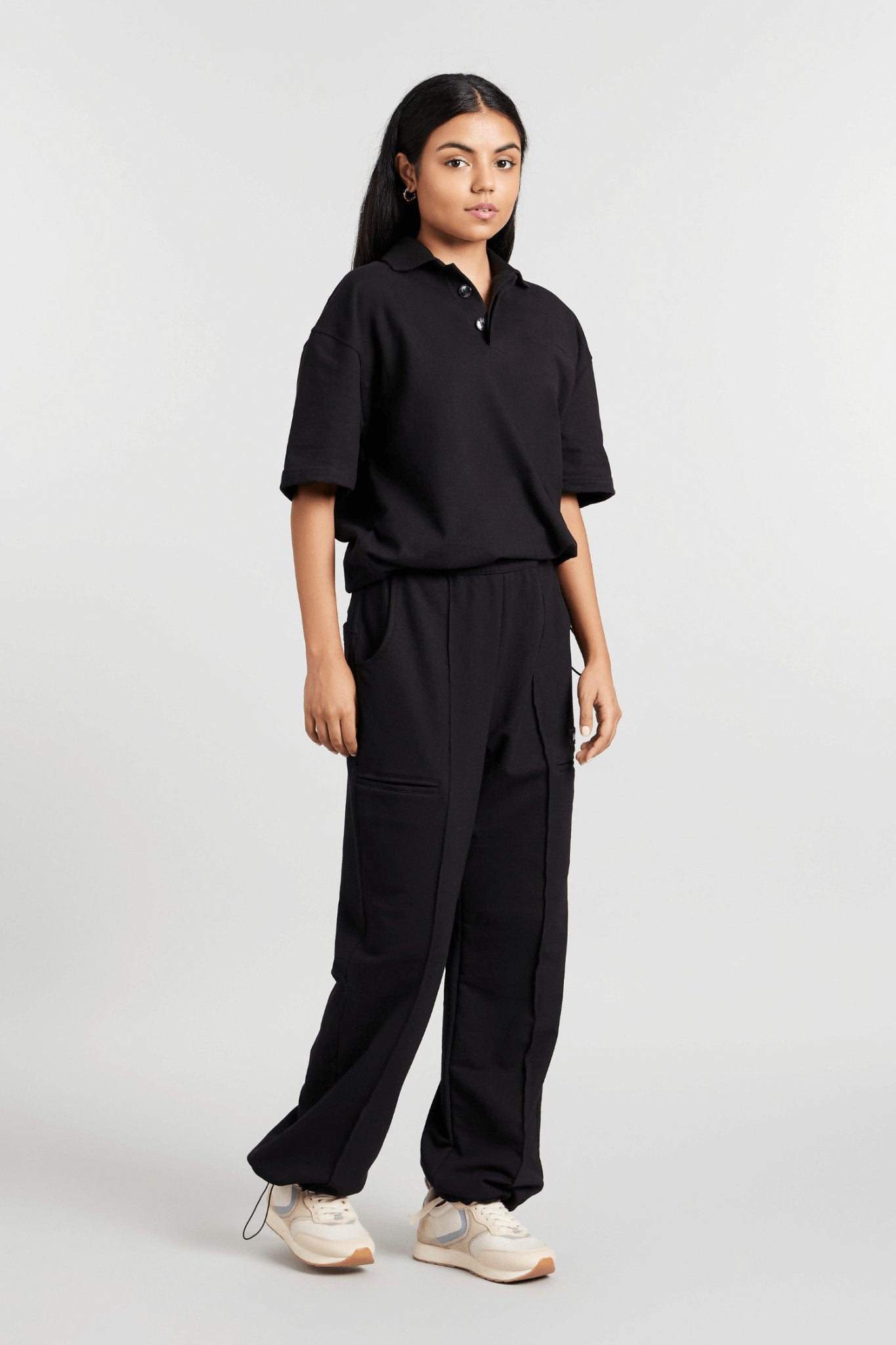 Co - ord Set: Hybrid Polo Tee & Pants in True Black - Life & Jam