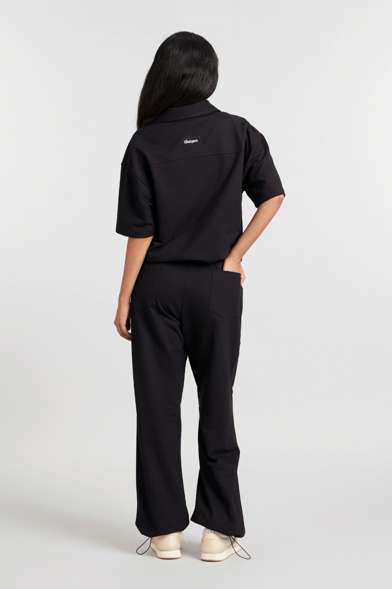 Co - ord Set: Hybrid Polo Tee & Pants in True Black - Life & Jam