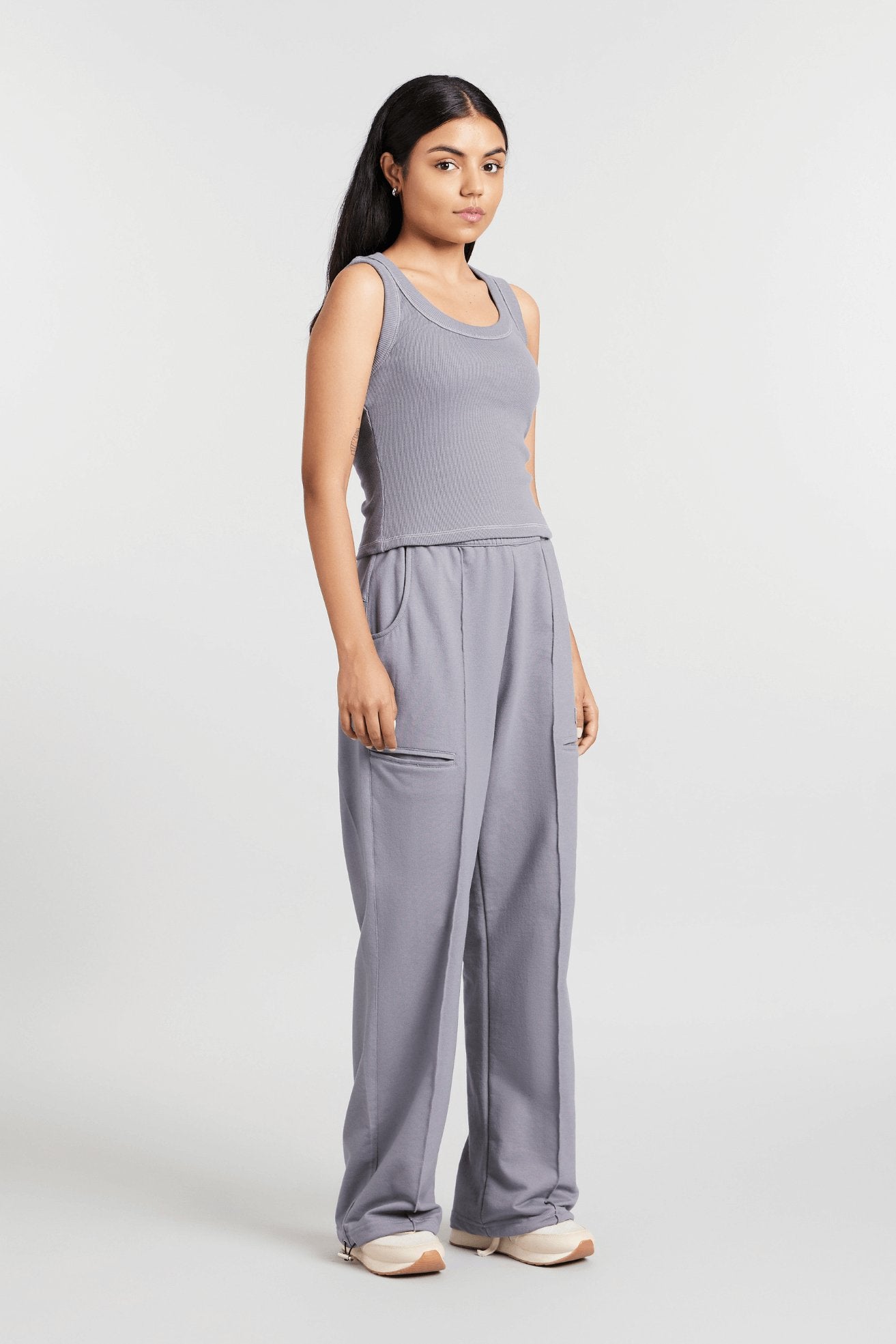 Co - ord Set: Hybrid Tank Tee & Pants in Grey - Life & Jam