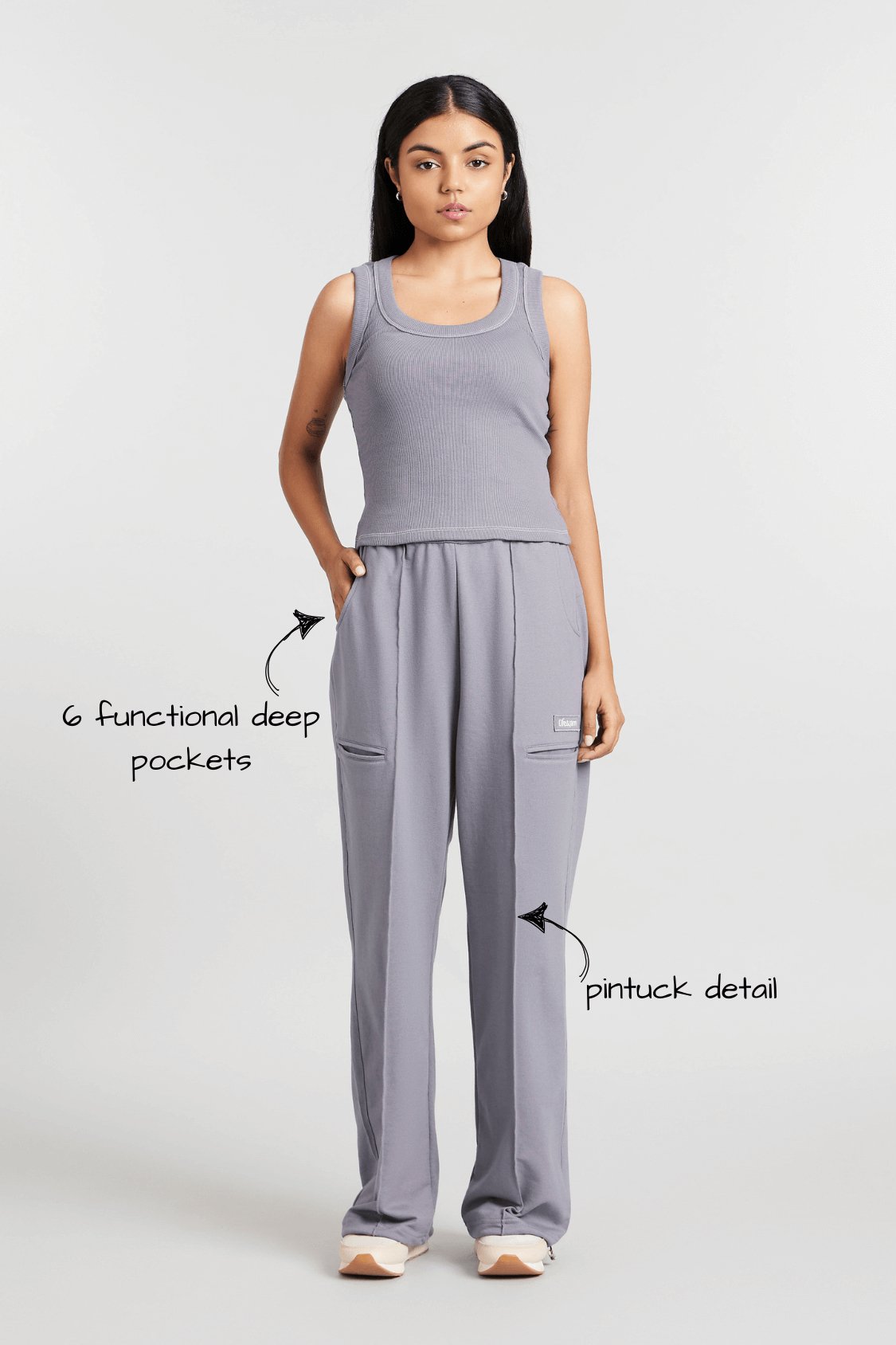 Co - ord Set: Hybrid Tank Tee & Pants in Grey - Life & Jam