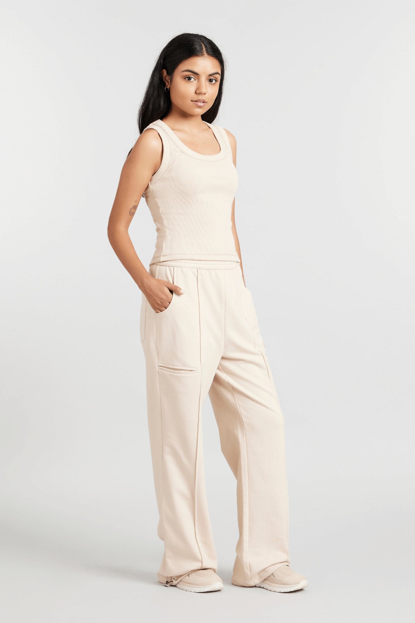 Co - ord Set: Hybrid Tank Tee & Pants in Marshmallow - Life & Jam