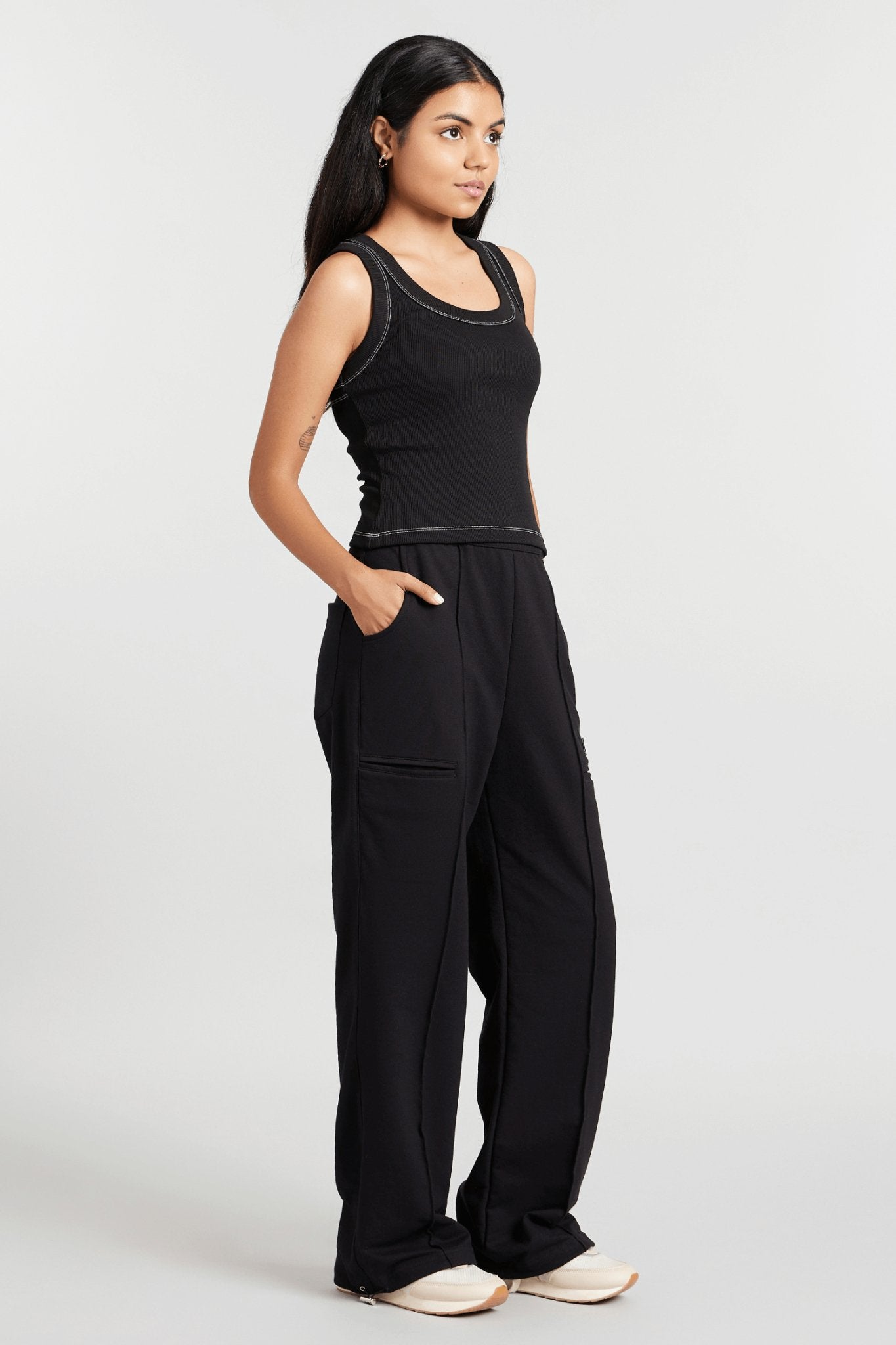 Co - ord Set: Hybrid Tank Tee & Pants in True Black - Life & Jam