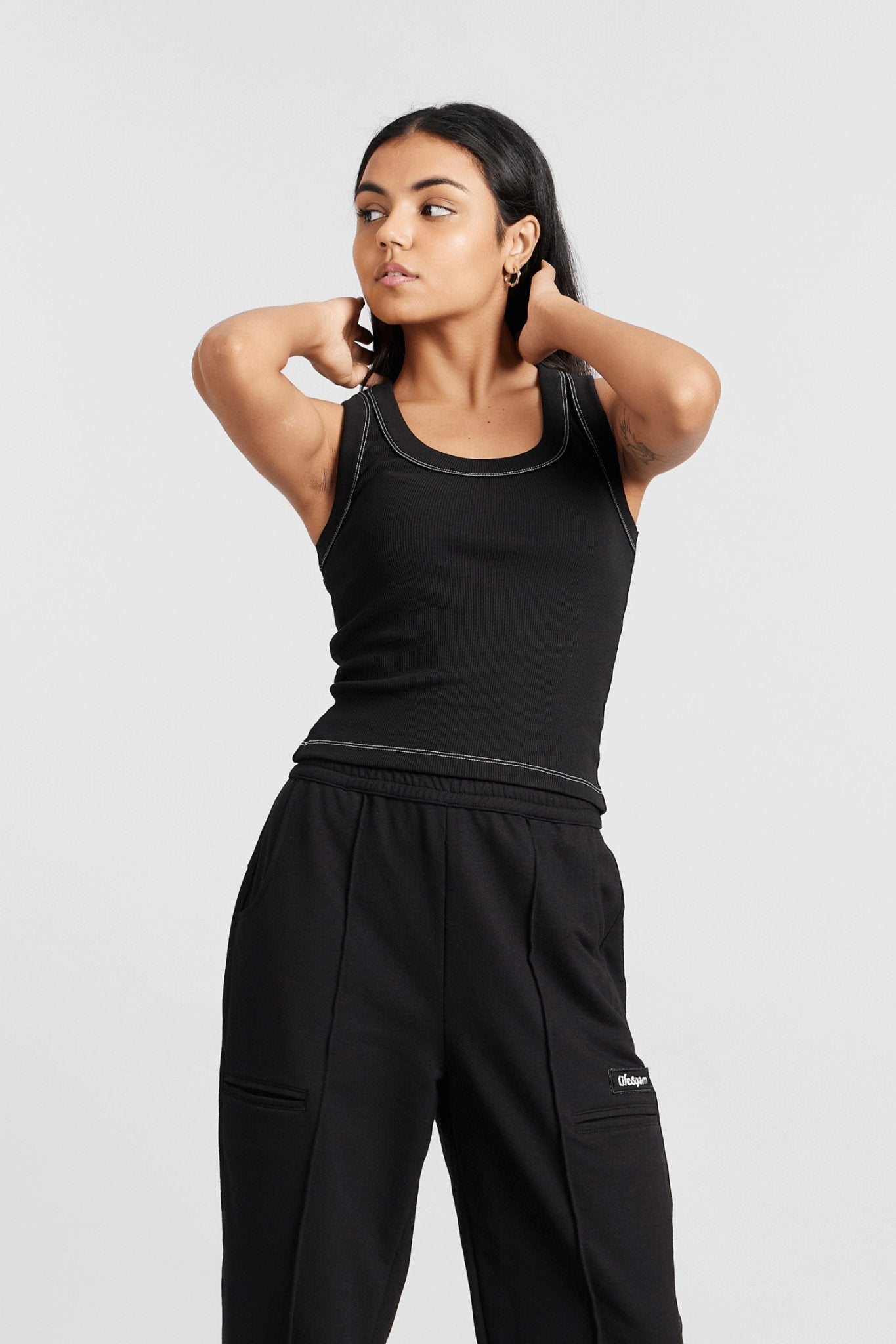Co - ord Set: Hybrid Tank Tee & Pants in True Black - Life & Jam