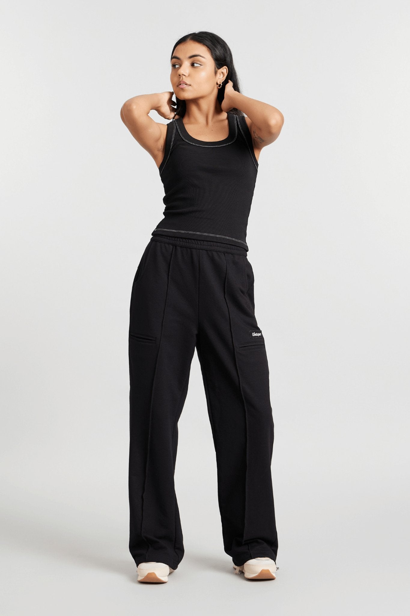 Co - ord Set: Hybrid Tank Tee & Pants in True Black - Life & Jam