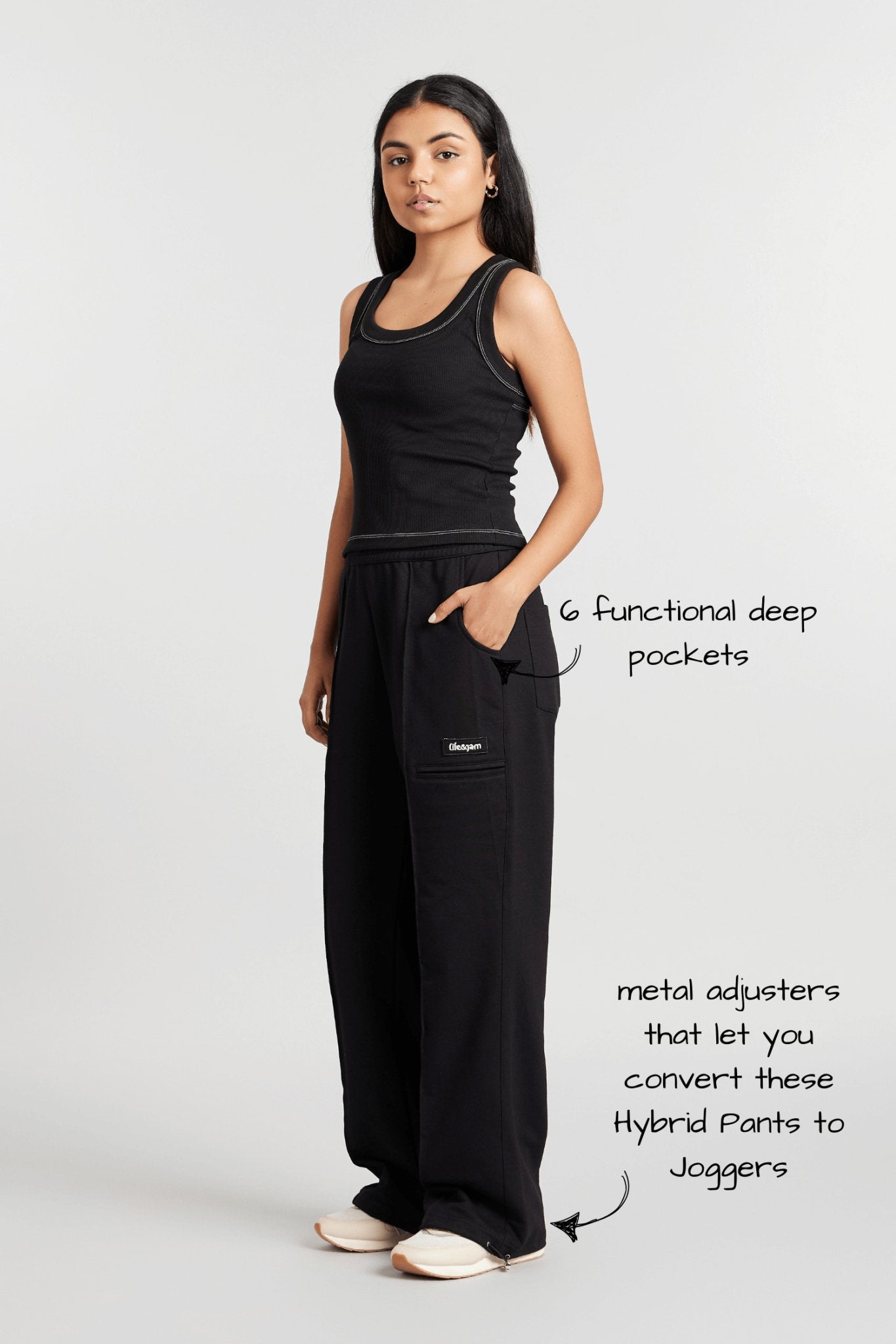 Co - ord Set: Hybrid Tank Tee & Pants in True Black - Life & Jam
