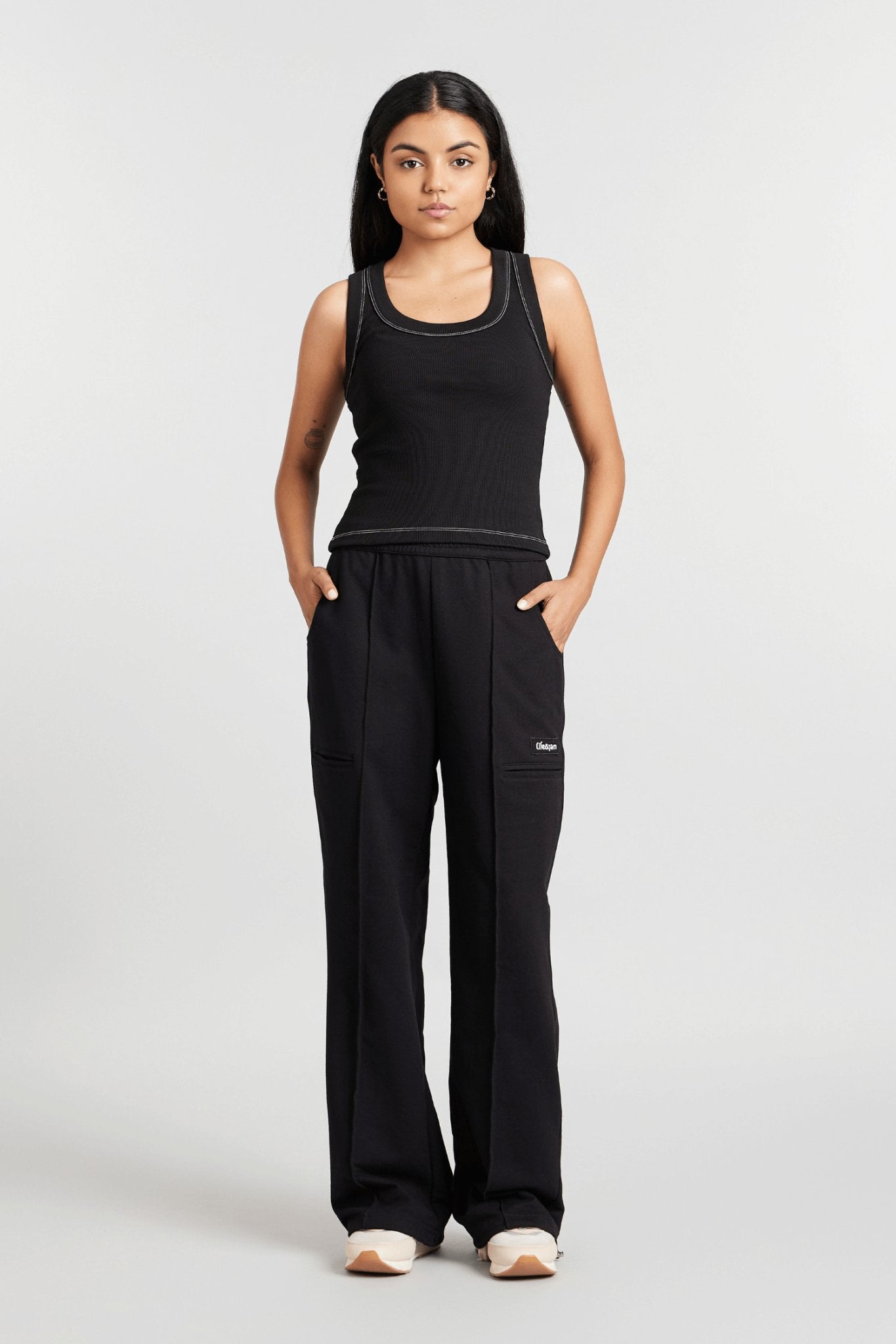 Co - ord Set: Hybrid Tank Tee & Pants in True Black - Life & Jam
