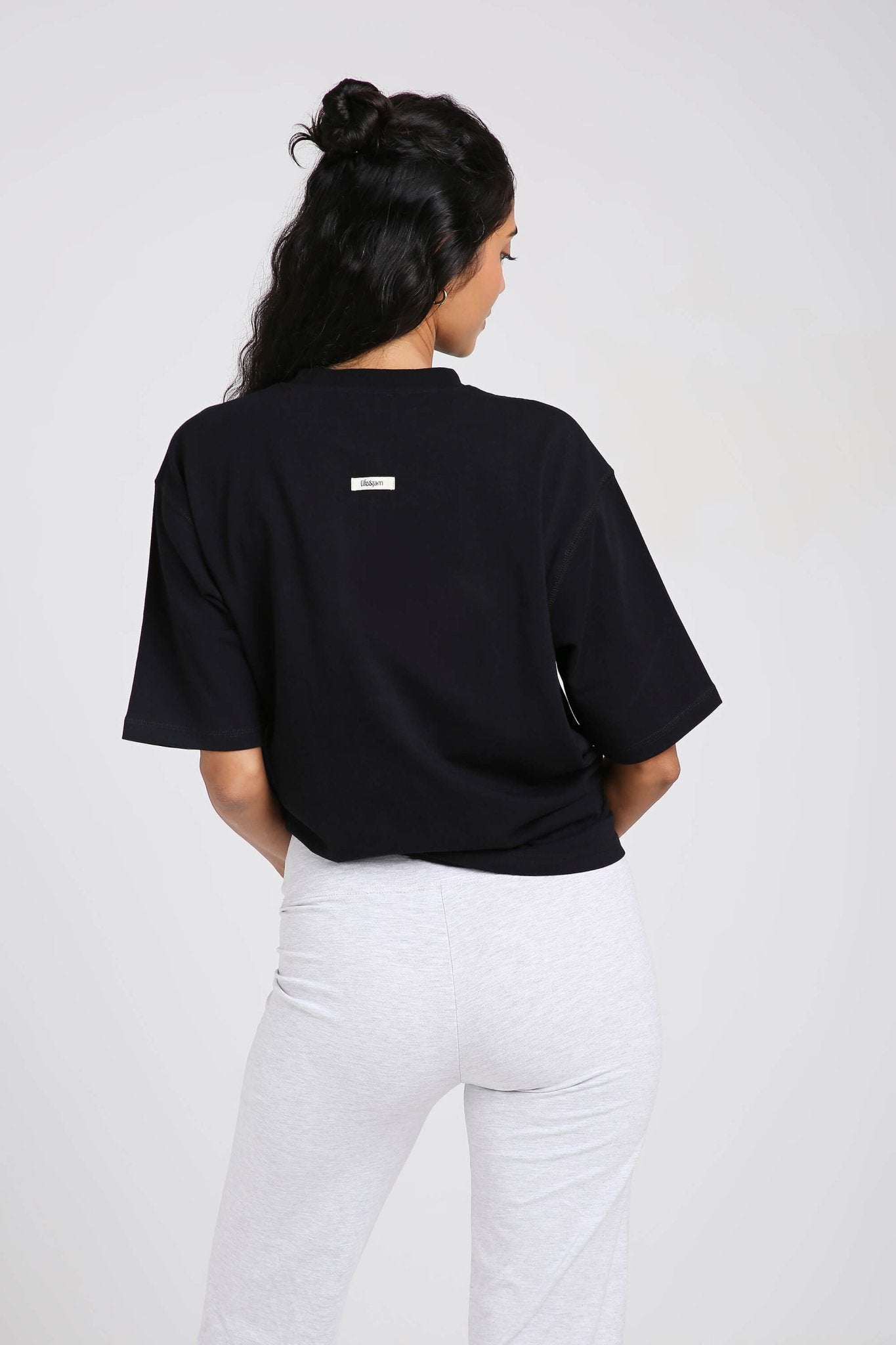 Co - ord Set: Oversized Tee & Chill Flares in Black & Greystone - Life & Jam
