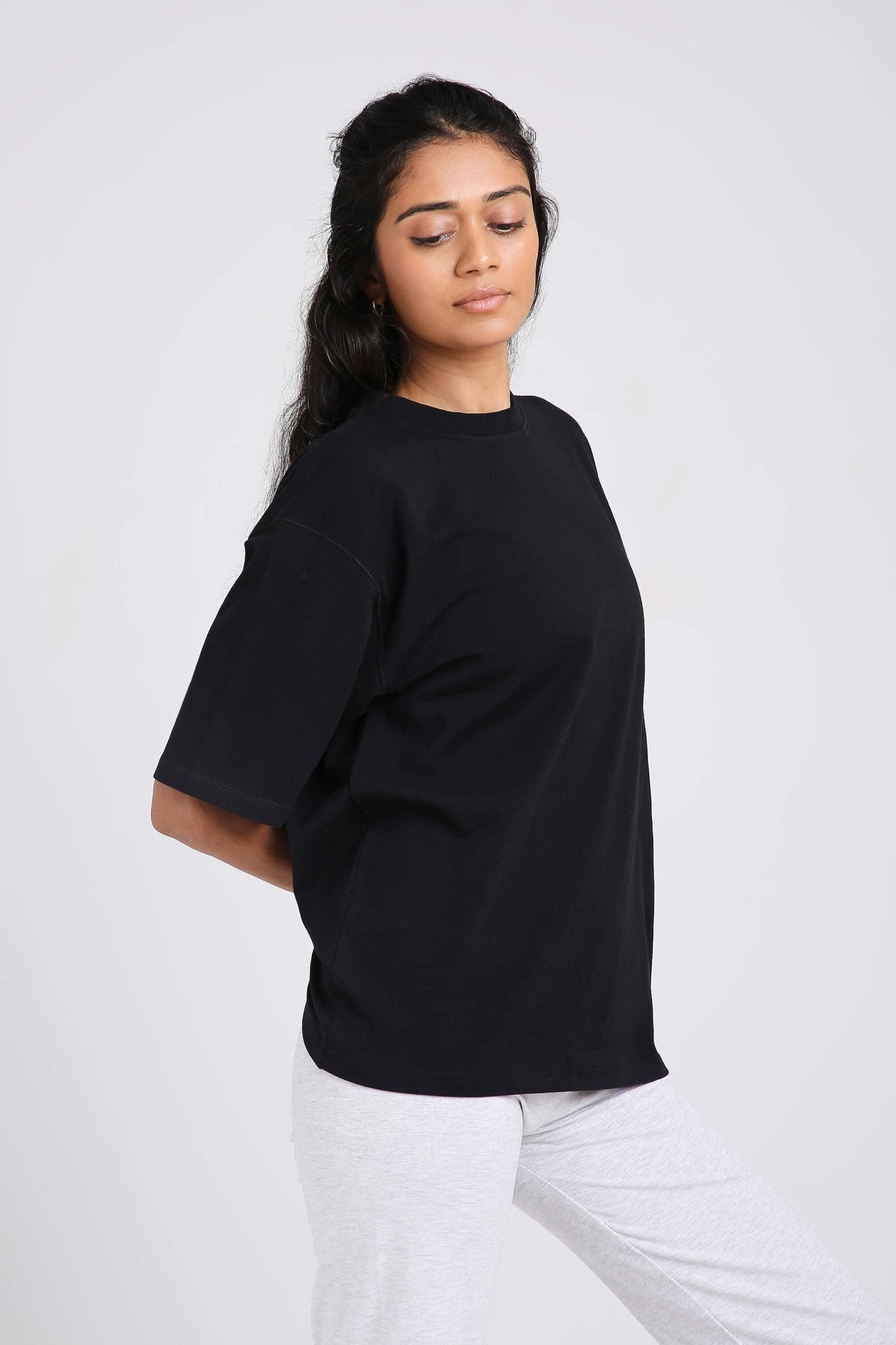 Co - ord Set: Oversized Tee & Chill Flares in Black & Greystone - Life & Jam