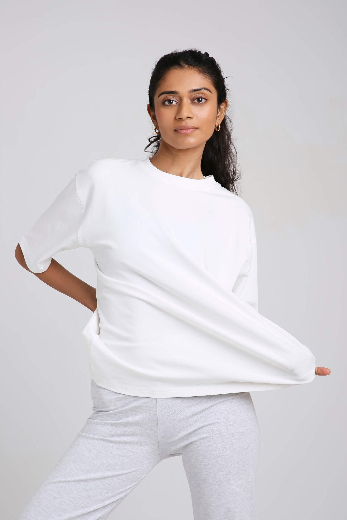 Co - ord Set: Oversized Tee & Chill Flares in White & Greystone - Life & Jam
