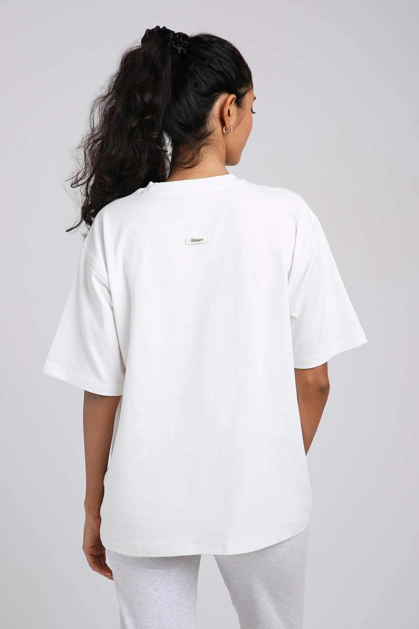 Co - ord Set: Oversized Tee & Chill Flares in White & Greystone - Life & Jam