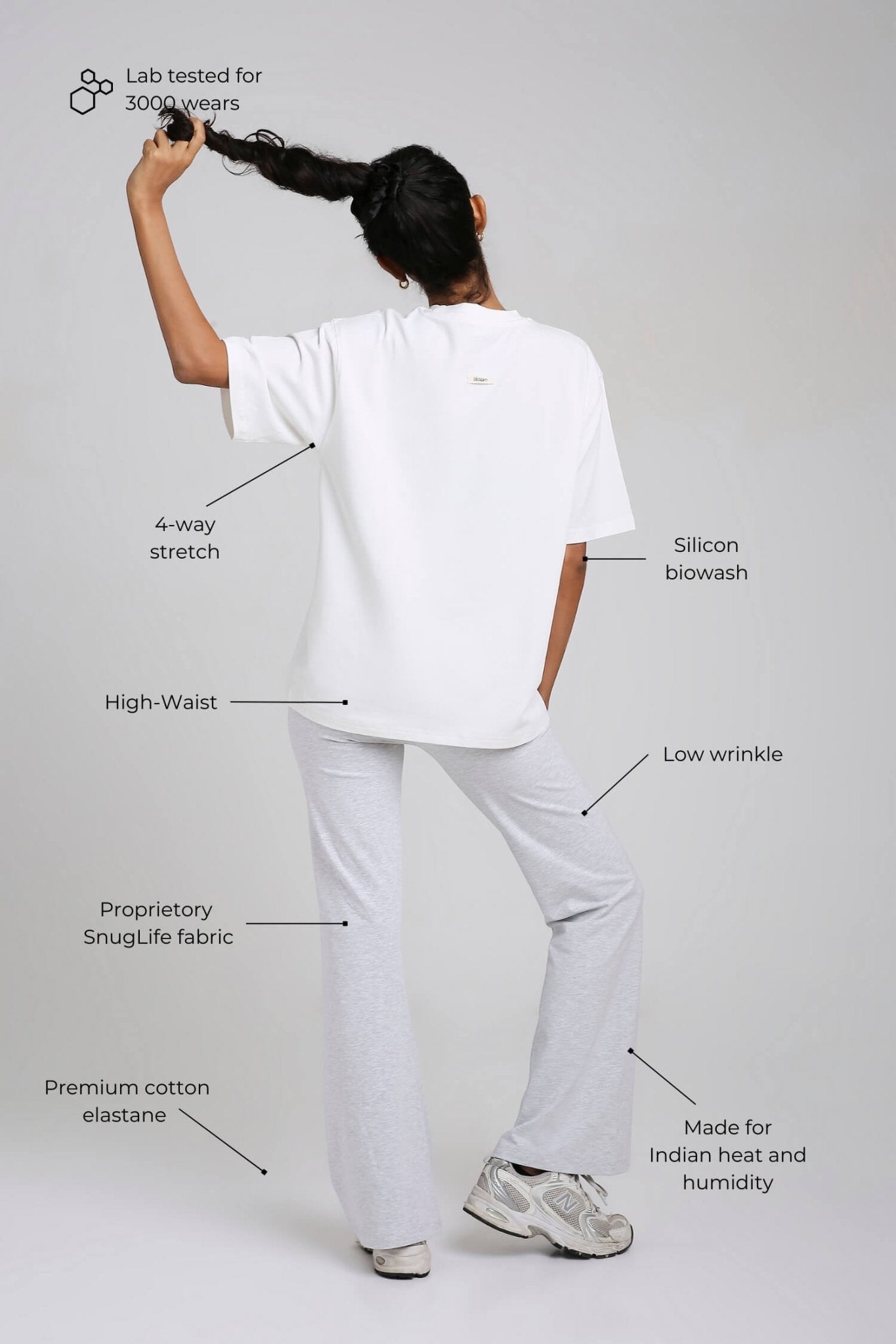 Co - ord Set: Oversized Tee & Chill Flares in White & Greystone - Life & Jam