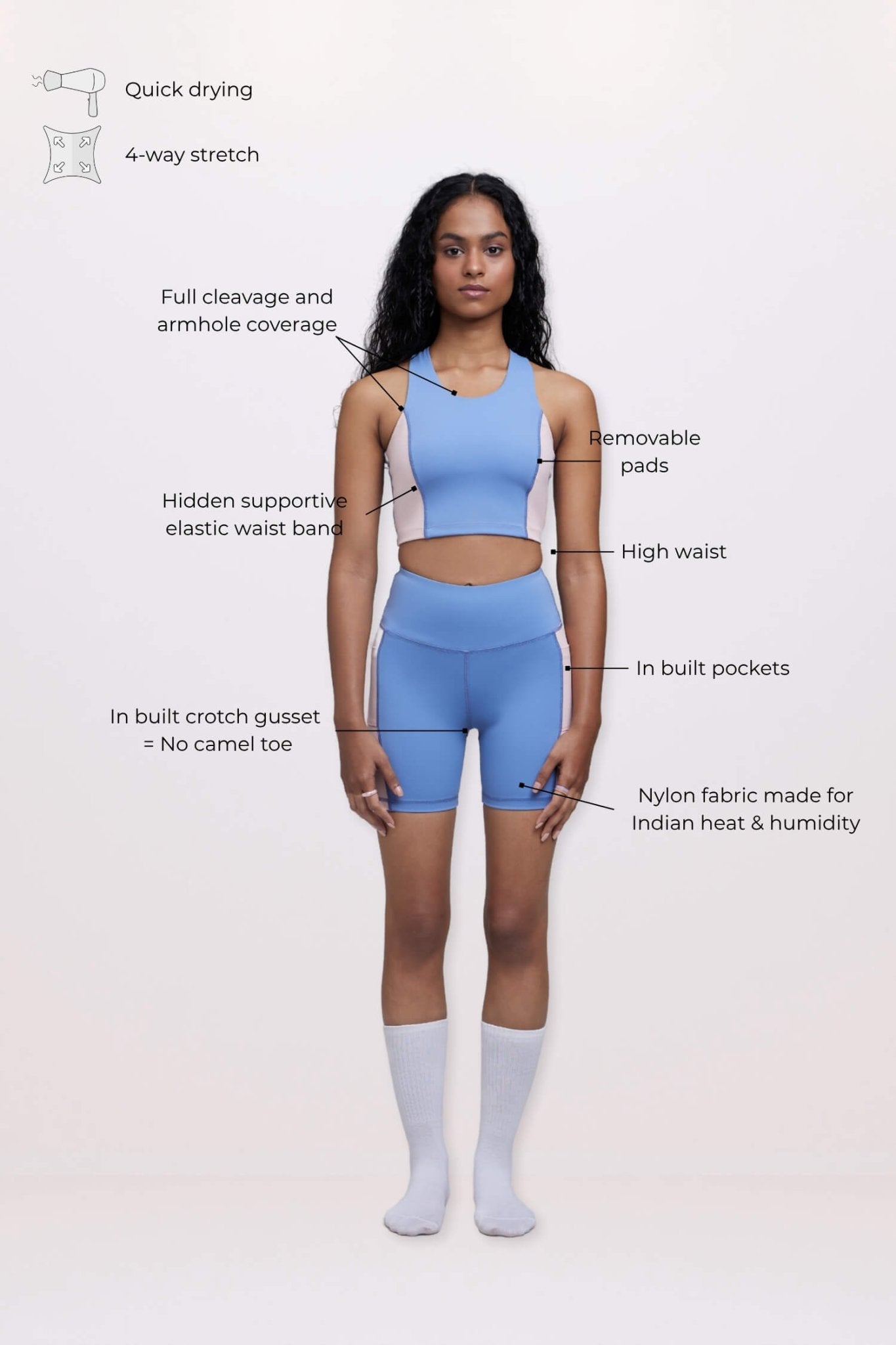 🍦Co - ord Set: Soft Girl Era Sports Bra + Shorts Set in Sunset Blue - Life & Jam