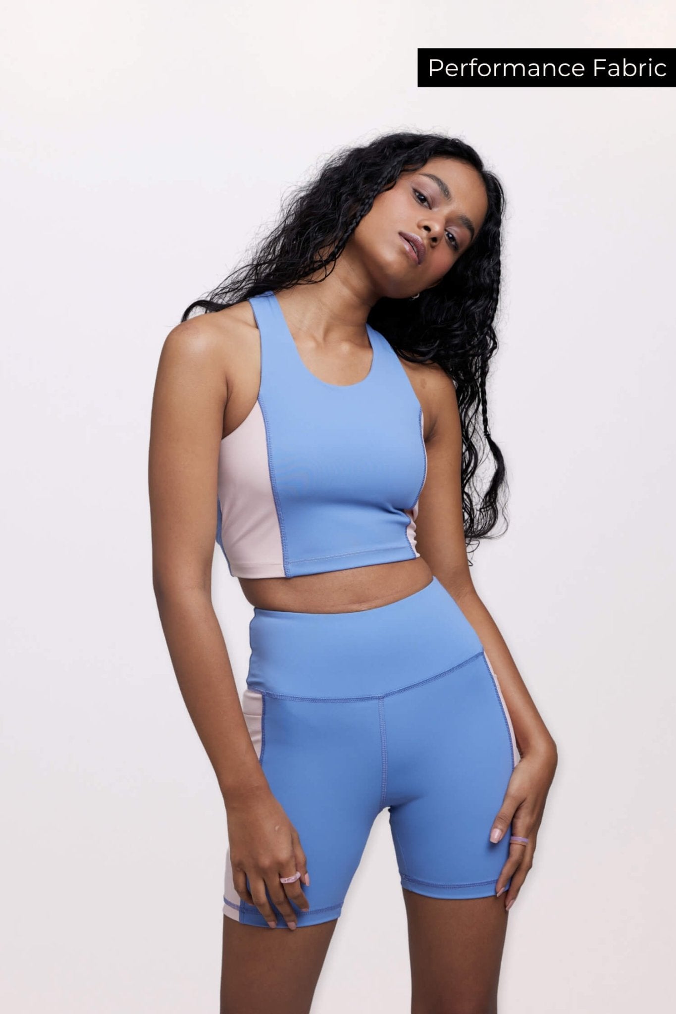 🍦Co - ord Set: Soft Girl Era Sports Bra + Shorts Set in Sunset Blue - Life & Jam