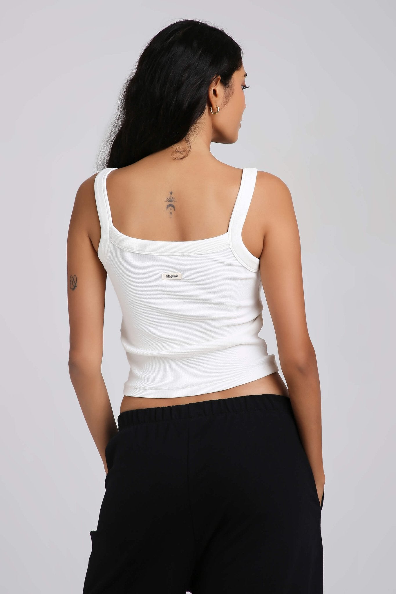Co - ord Set: Strappy Tank & Loungers in White & Black - Life & Jam