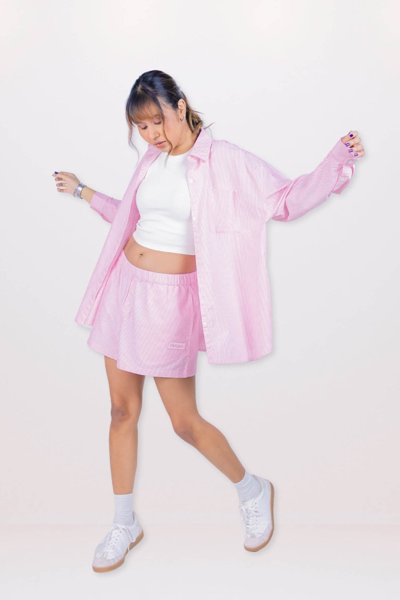 Co - ord Set: Summer Jam Shirt & Shorts in Strippy Pink - Life & Jam