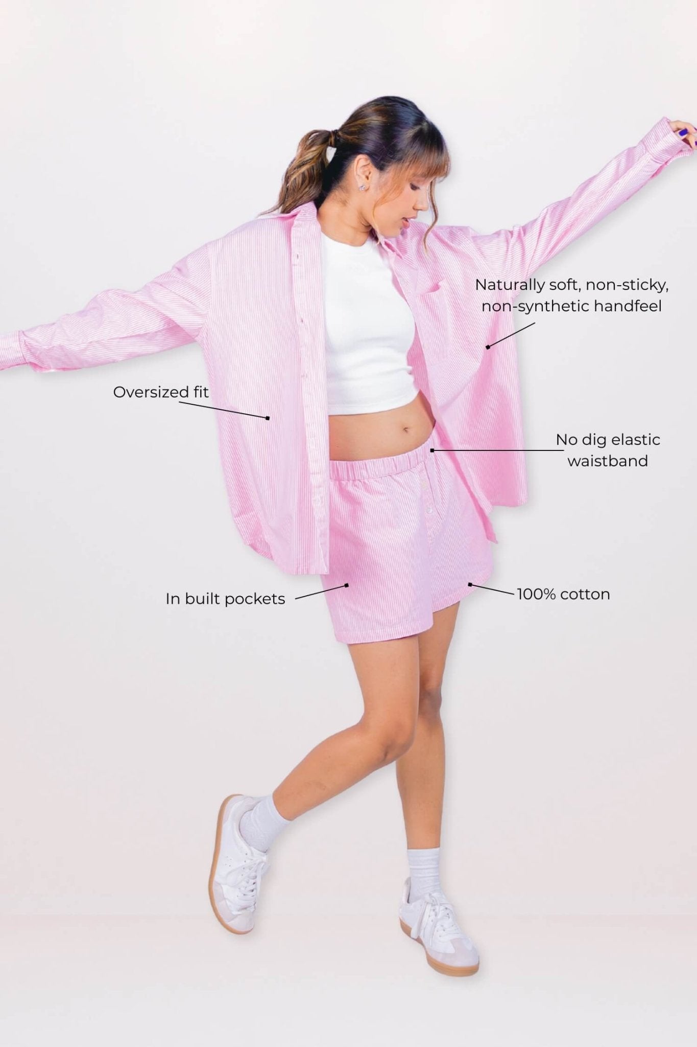 Co - ord Set: Summer Jam Shirt & Shorts in Strippy Pink - Life & Jam