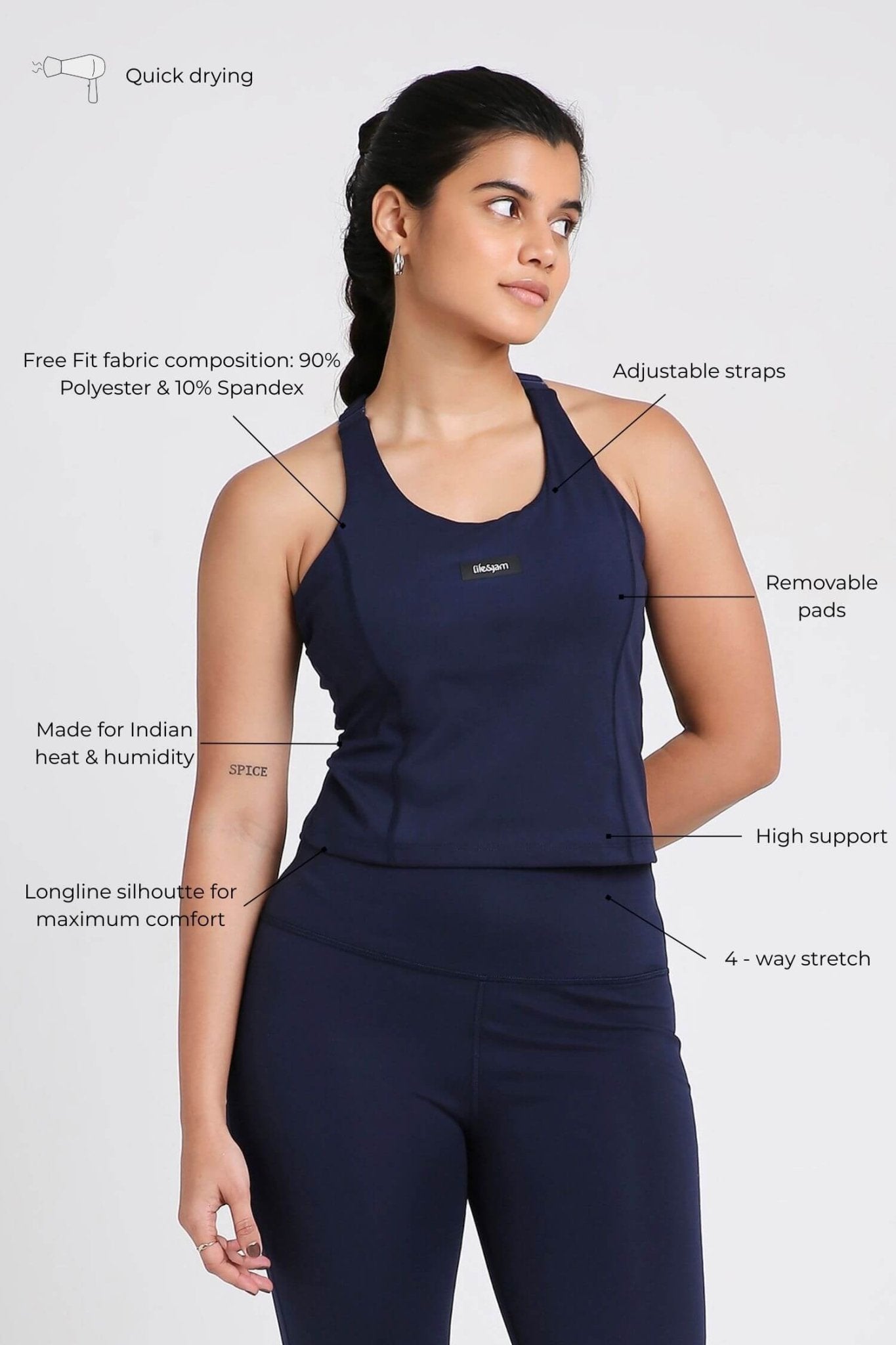 Good Girl Code Longline Sports Bra in Ink - Life & Jam