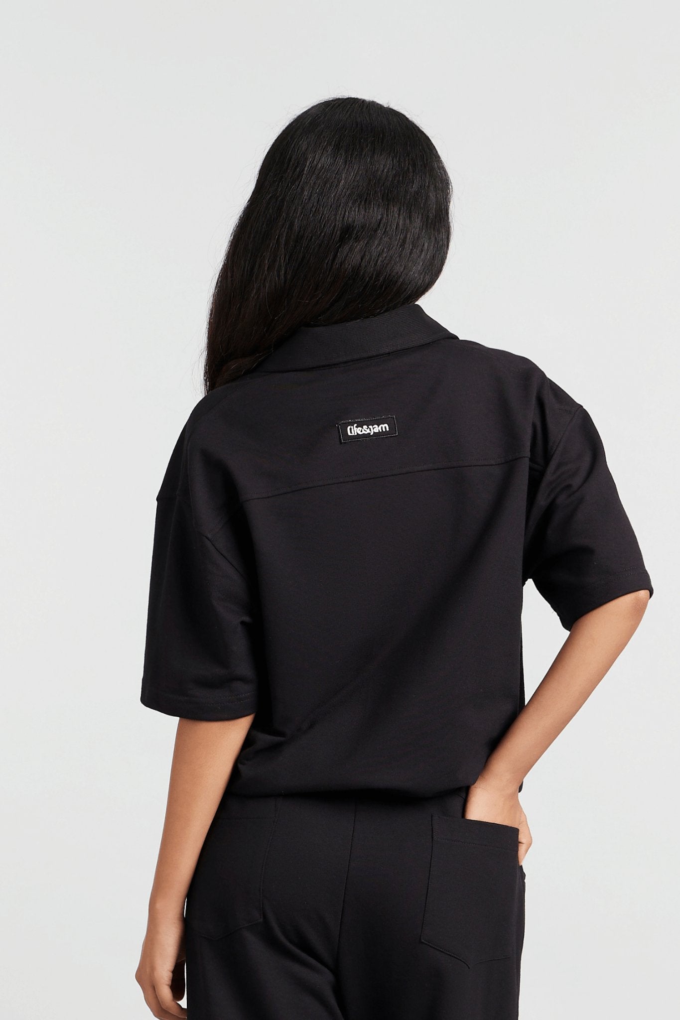 Hybrid Polo Tee in True Black - Life & Jam