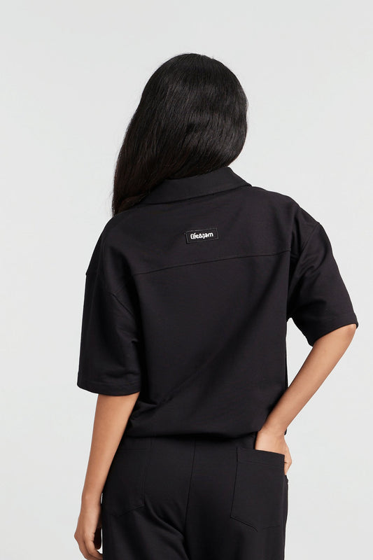 Hybrid Polo Tee in True Black - Life & Jam