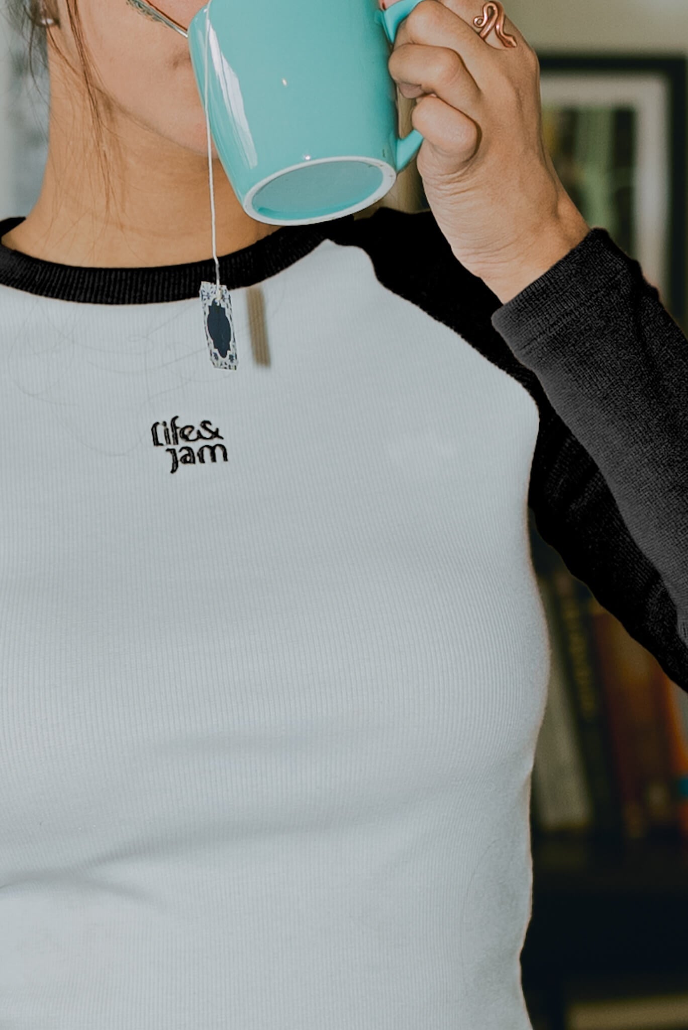 Long Sleeves Cozy Ribbed Tee in Black & White - Life & Jam