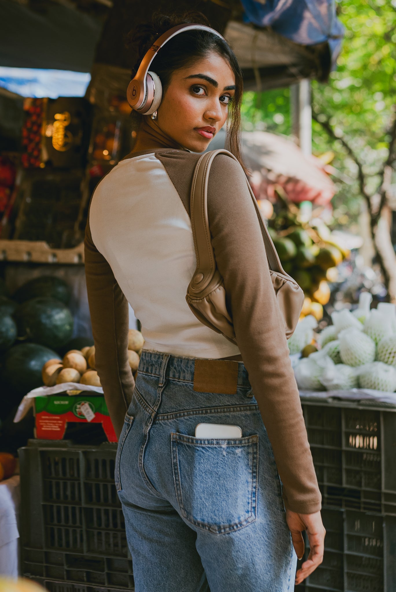 Long Sleeves Cozy Ribbed Tee in Tan & White - Life & Jam