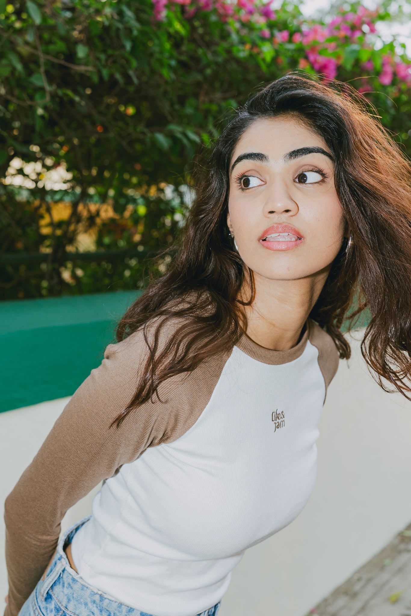 Long Sleeves Cozy Ribbed Tee in Tan & White - Life & Jam