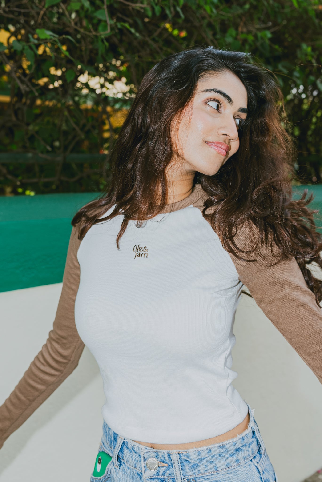 Long Sleeves Cozy Ribbed Tee in Tan & White - Life & Jam